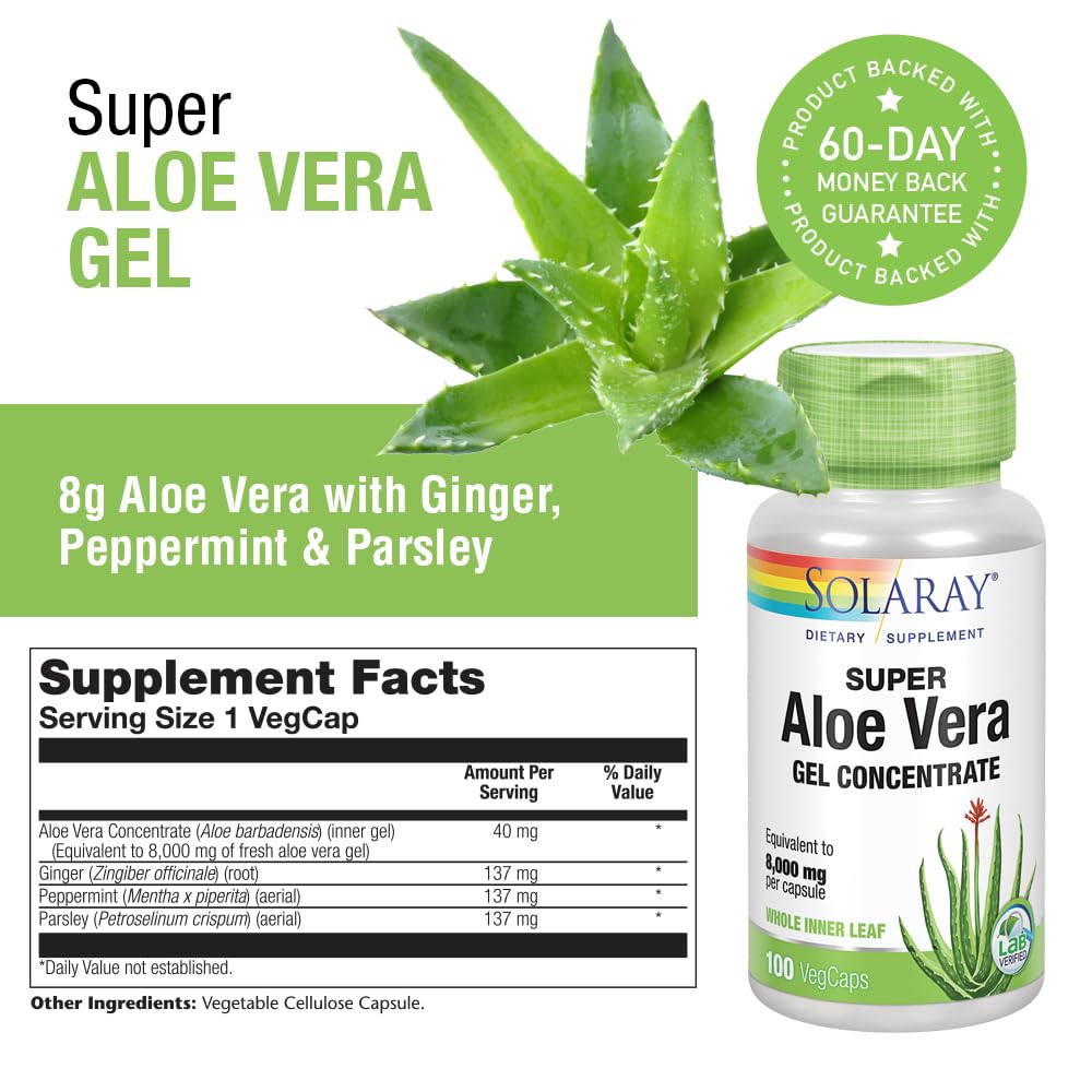 SOLARAY Super Aloe Vera Gel 8000mg capsules packaging
