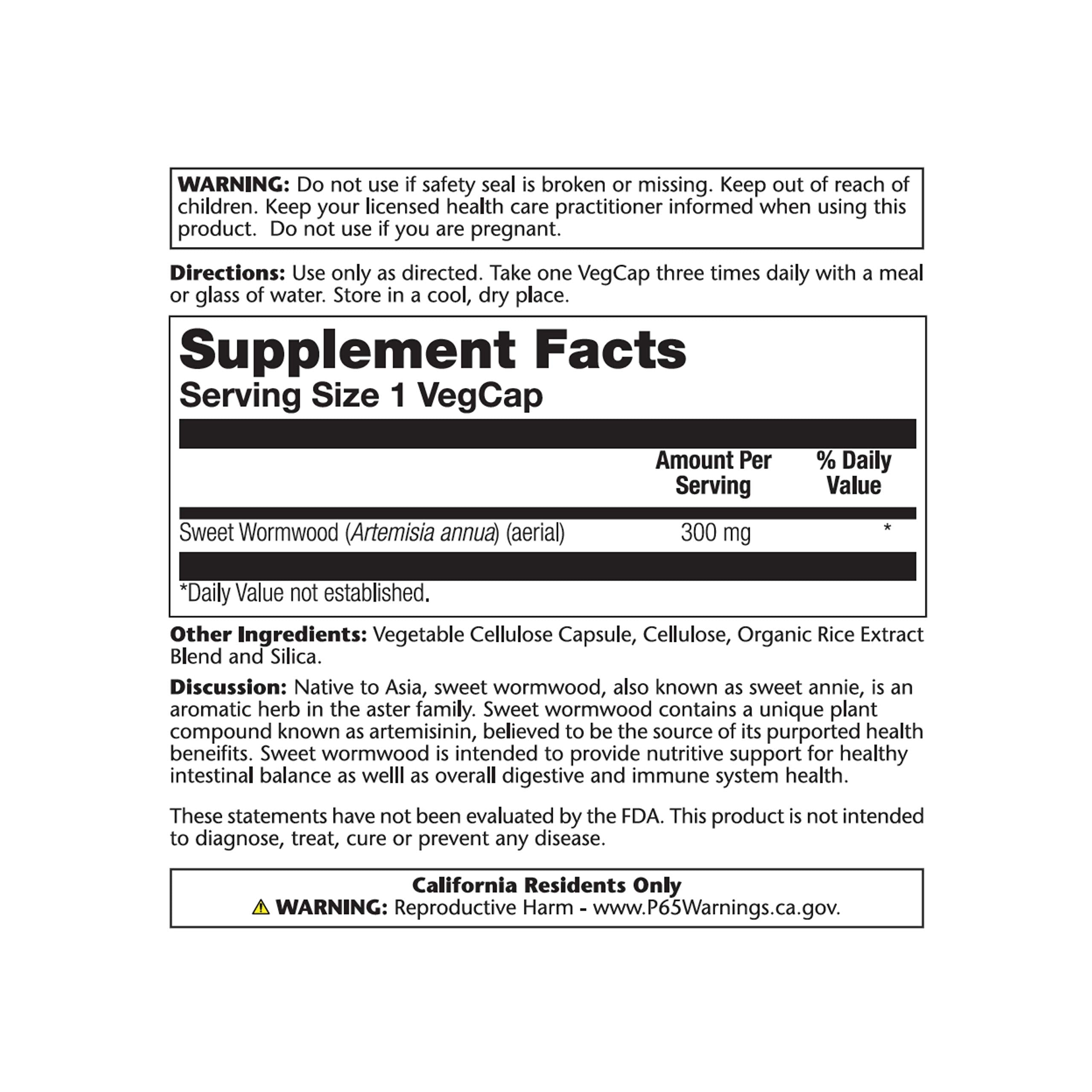 SOLARAY Sweet Wormwood Capsules 300mg bottle with capsules
