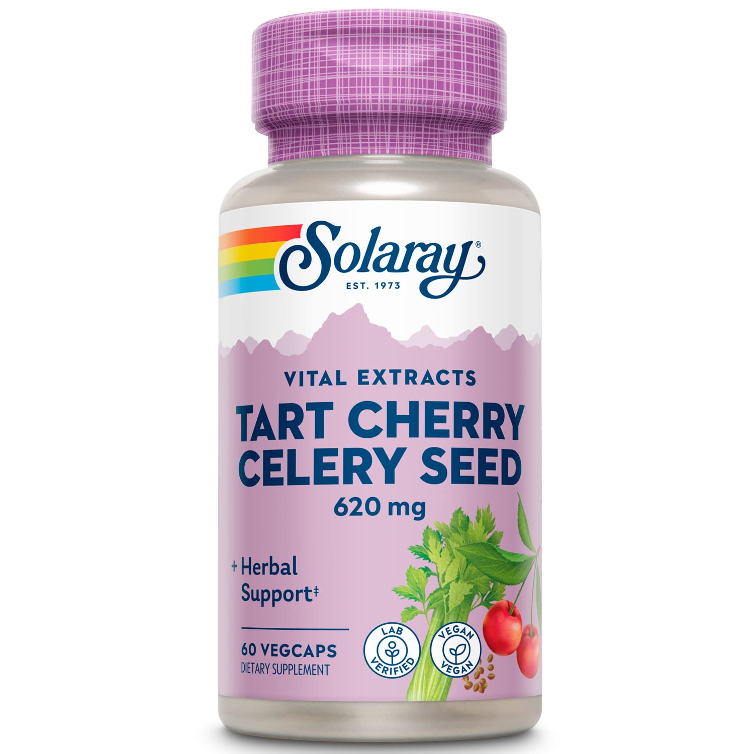 SOLARAY Tart Cherry & Celery Seed Capsules bottle side view