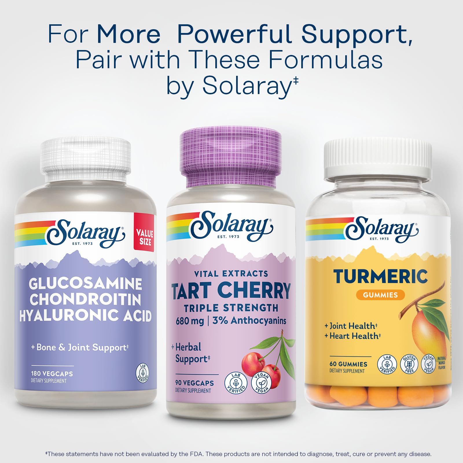 SOLARAY Tart Cherry Extract Capsules 680mg on a wooden table