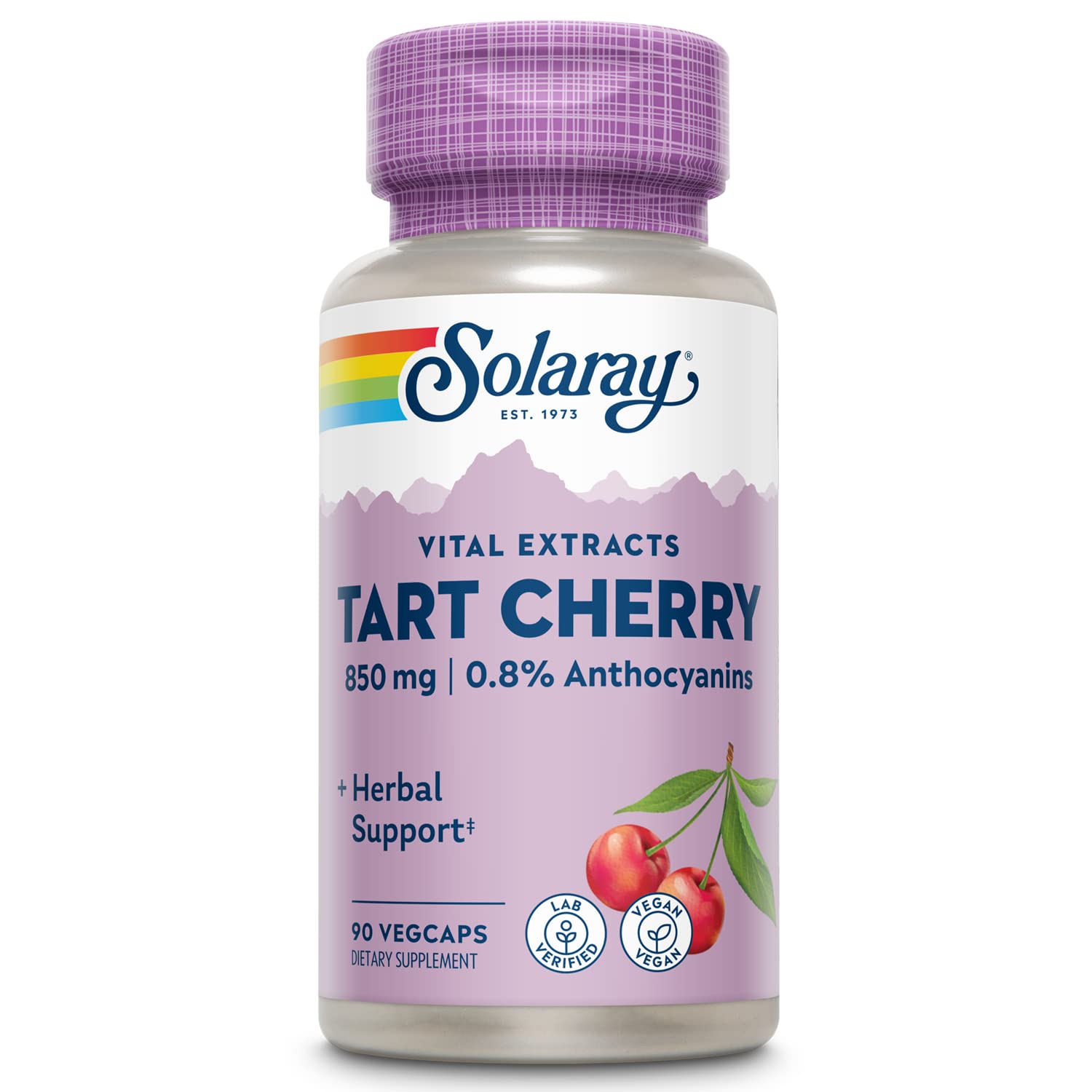 SOLARAY Tart Cherry Fruit Extract 850 mg vegan capsules front view