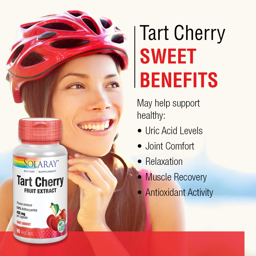 SOLARAY Tart Cherry Fruit Extract 850 mg vegan capsules on wooden table