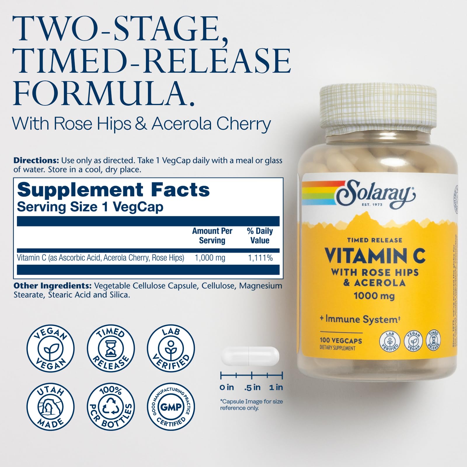 SOLARAY Time Release Vitamin C 1000mg bottle side view