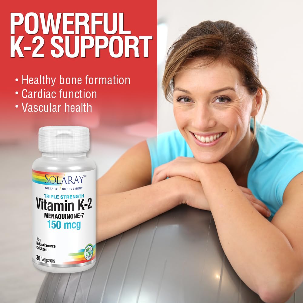 SOLARAY Triple Strength Vitamin K-2 MK-7 150 mcg capsule back view