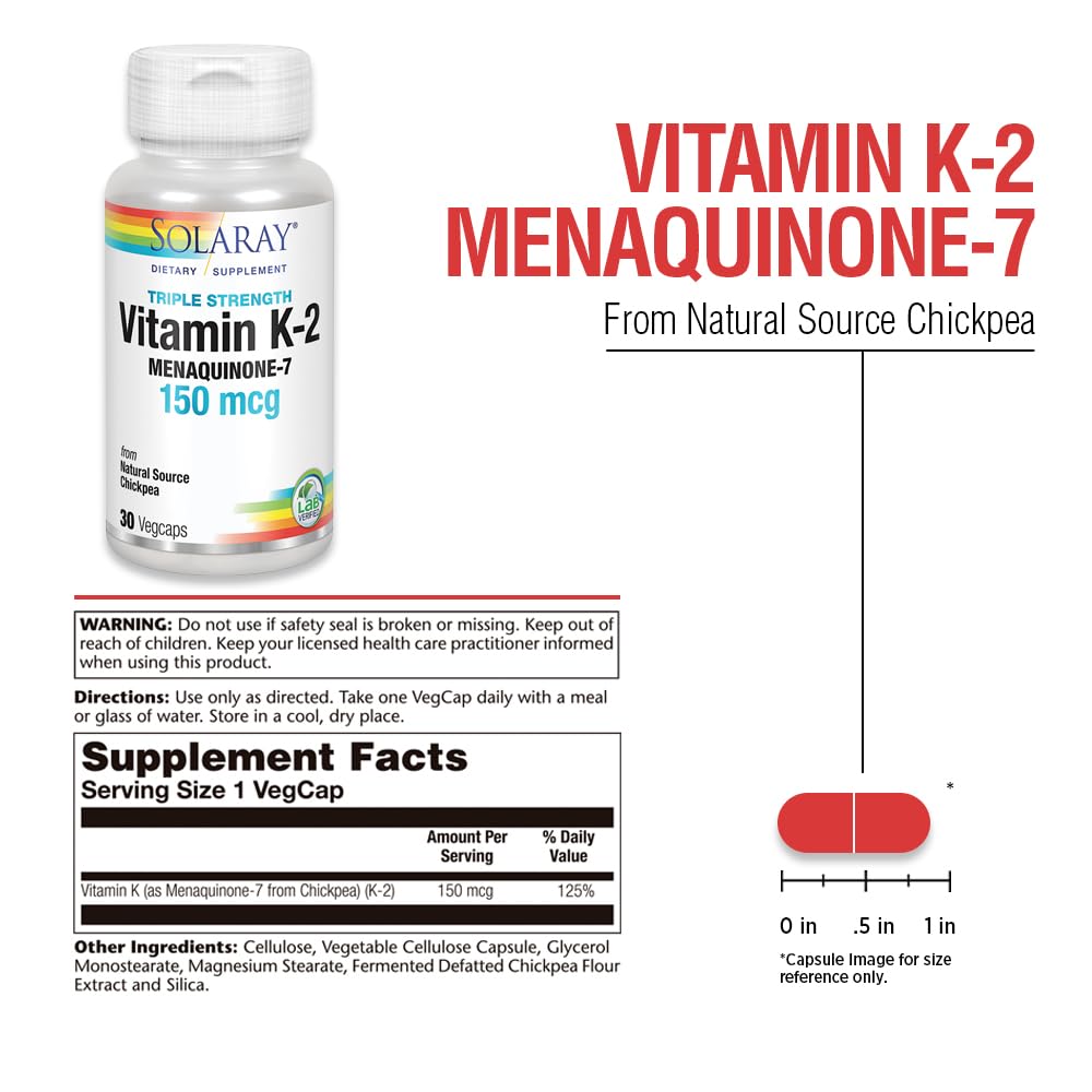 SOLARAY Triple Strength Vitamin K-2 MK-7 150 mcg capsule packaging