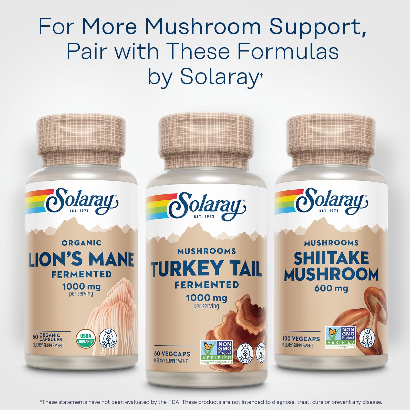 SOLARAY Turkey Tail Mushroom Capsules lifestyle scene with greenery