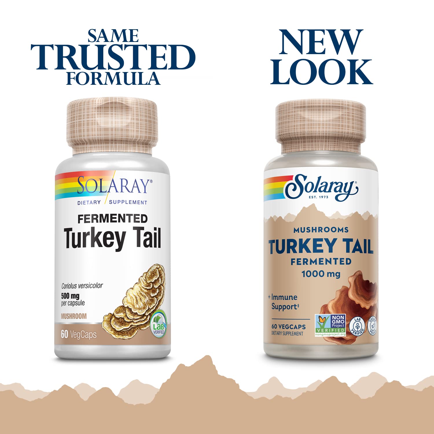 SOLARAY Turkey Tail Mushroom Capsules side view showing bottle size
