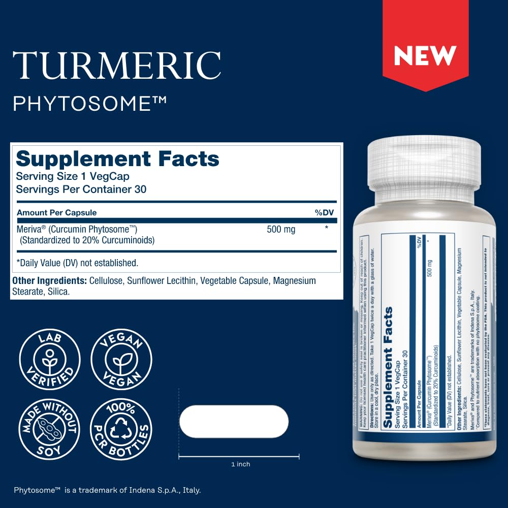 SOLARAY Turmeric Curcumin Supplement 500mg bottle side view
