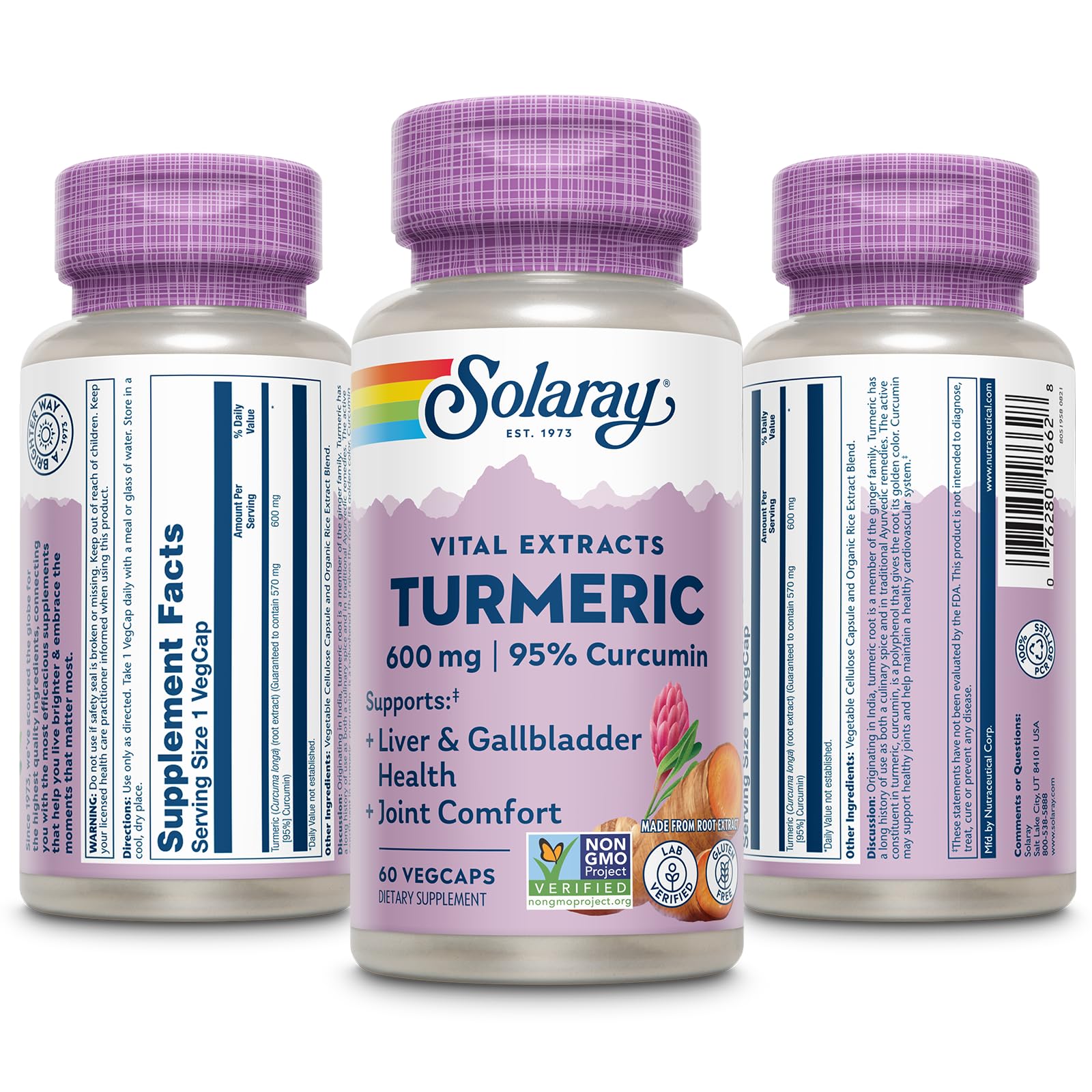 SOLARAY Turmeric Curcumin Supplement 600mg product features