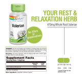 SOLARAY Valerian Root Capsules 470mg label close-up