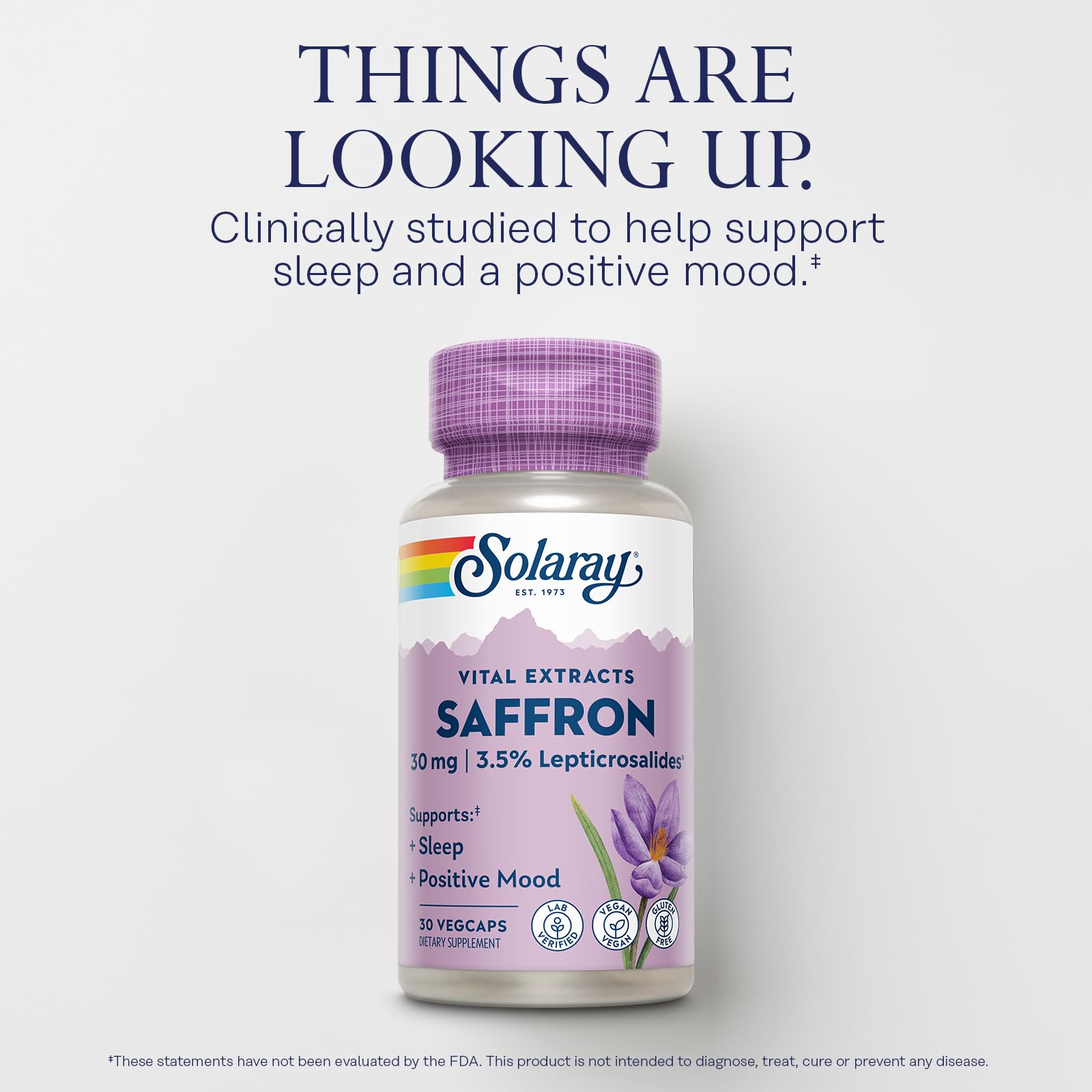 SOLARAY Vital Extracts Saffron Mood Support Supplement bottle with label