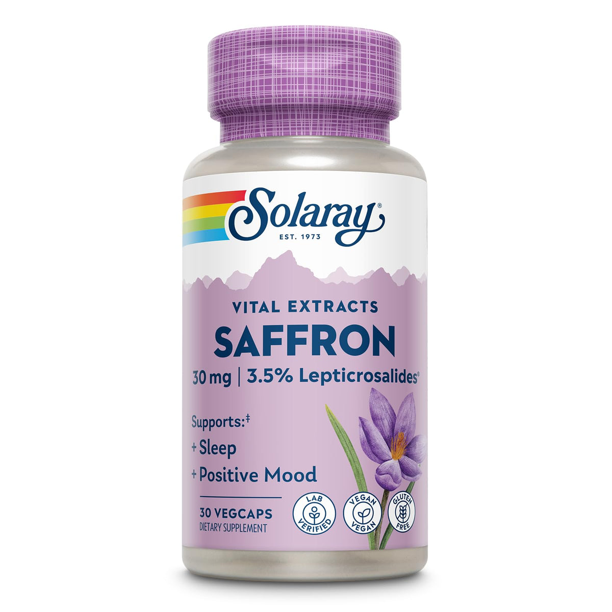 SOLARAY Vital Extracts Saffron Mood Support Supplement front view