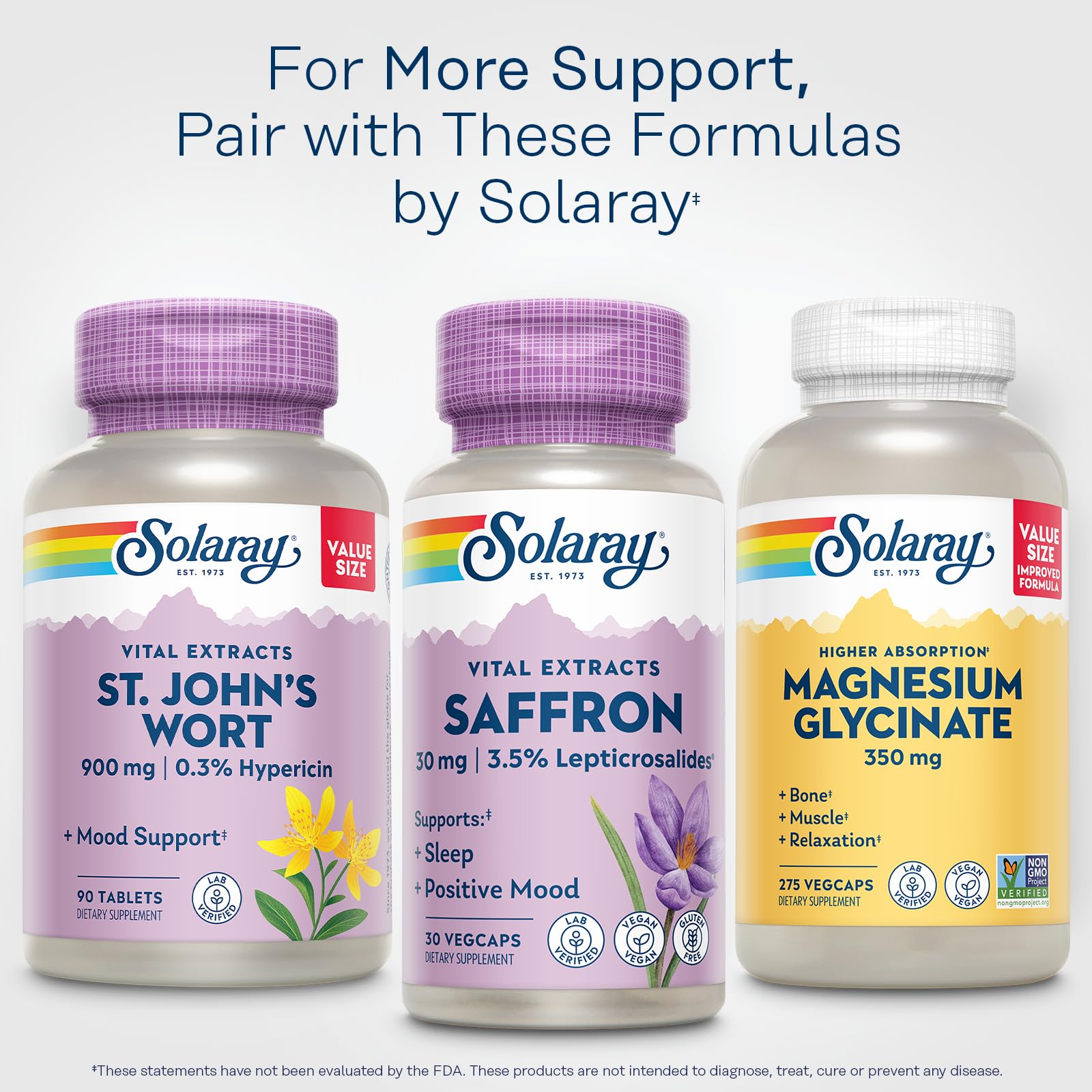 SOLARAY Vital Extracts Saffron Mood Support Supplement on a wooden table