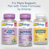 SOLARAY Vital Extracts Saffron Mood Support Supplement on a wooden table