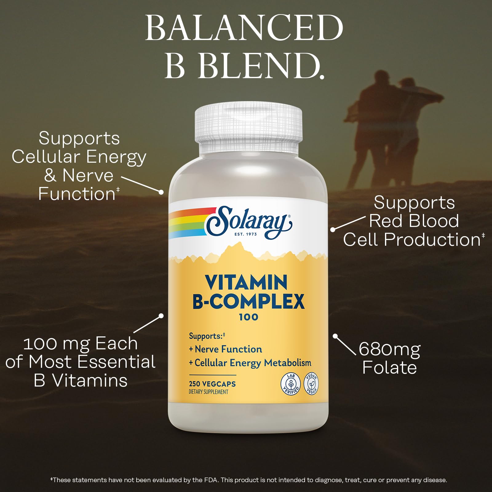 SOLARAY Vitamin B Complex 100 back view with ingredient list