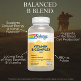 SOLARAY Vitamin B Complex 100 back view with ingredient list