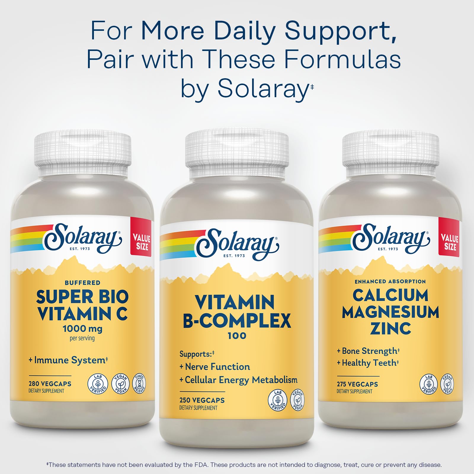 SOLARAY Vitamin B Complex 100 bottle with solar panels in background