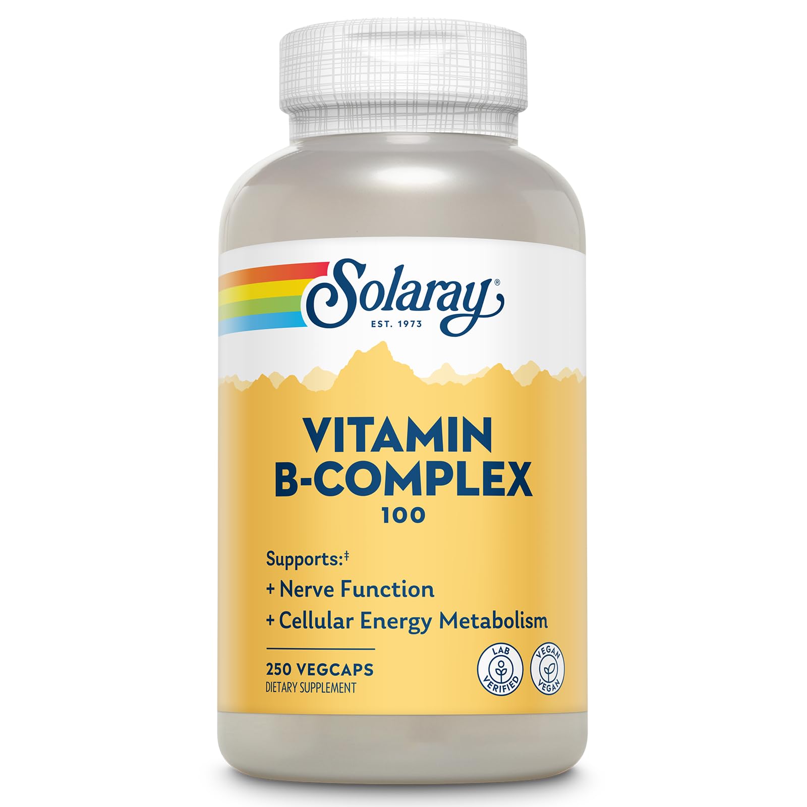 SOLARAY Vitamin B Complex 100 front view with VegCaps
