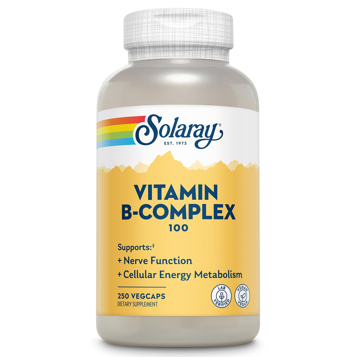 SOLARAY Vitamin B Complex 100 front view with VegCaps