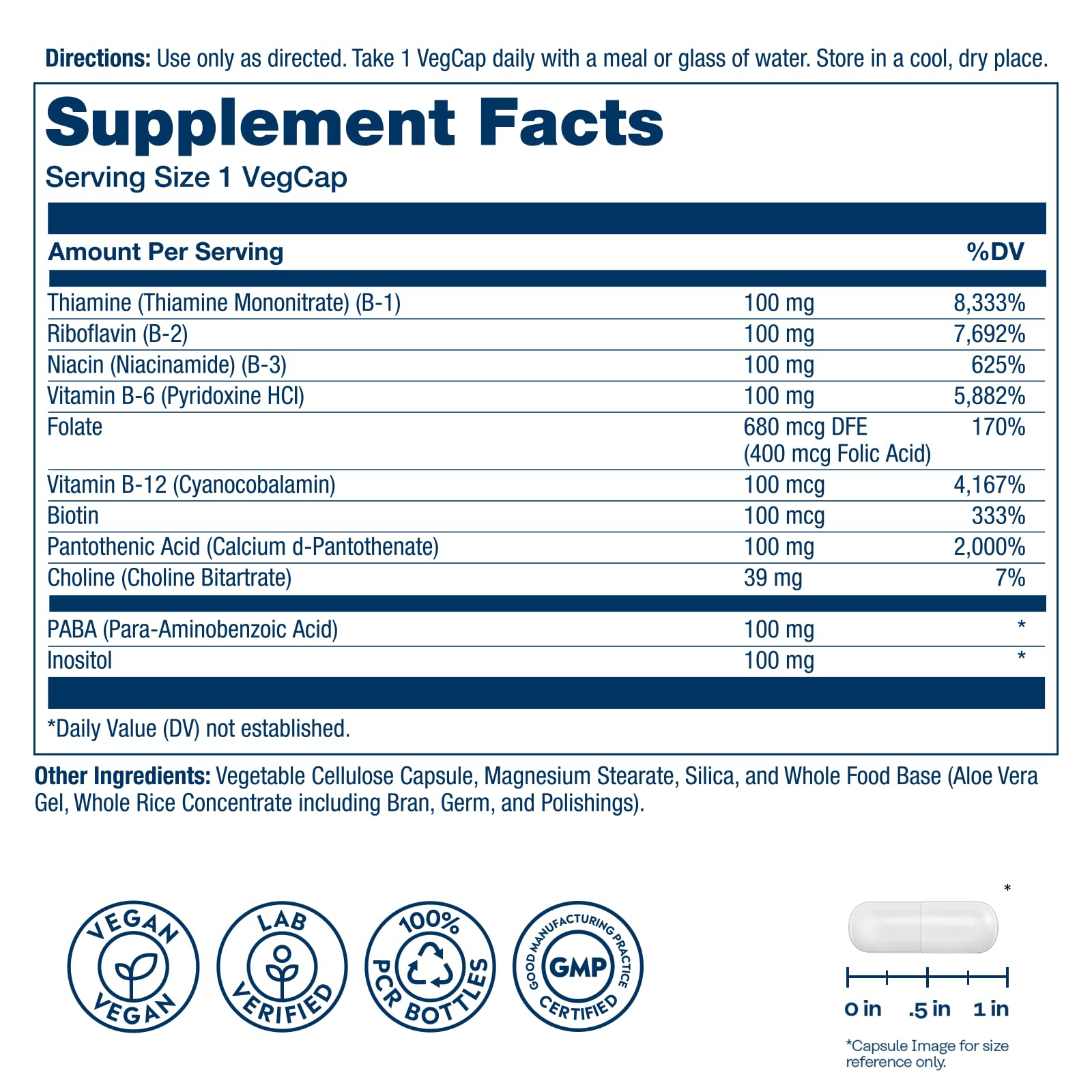 SOLARAY Vitamin B Complex 100 side view showing bottle label