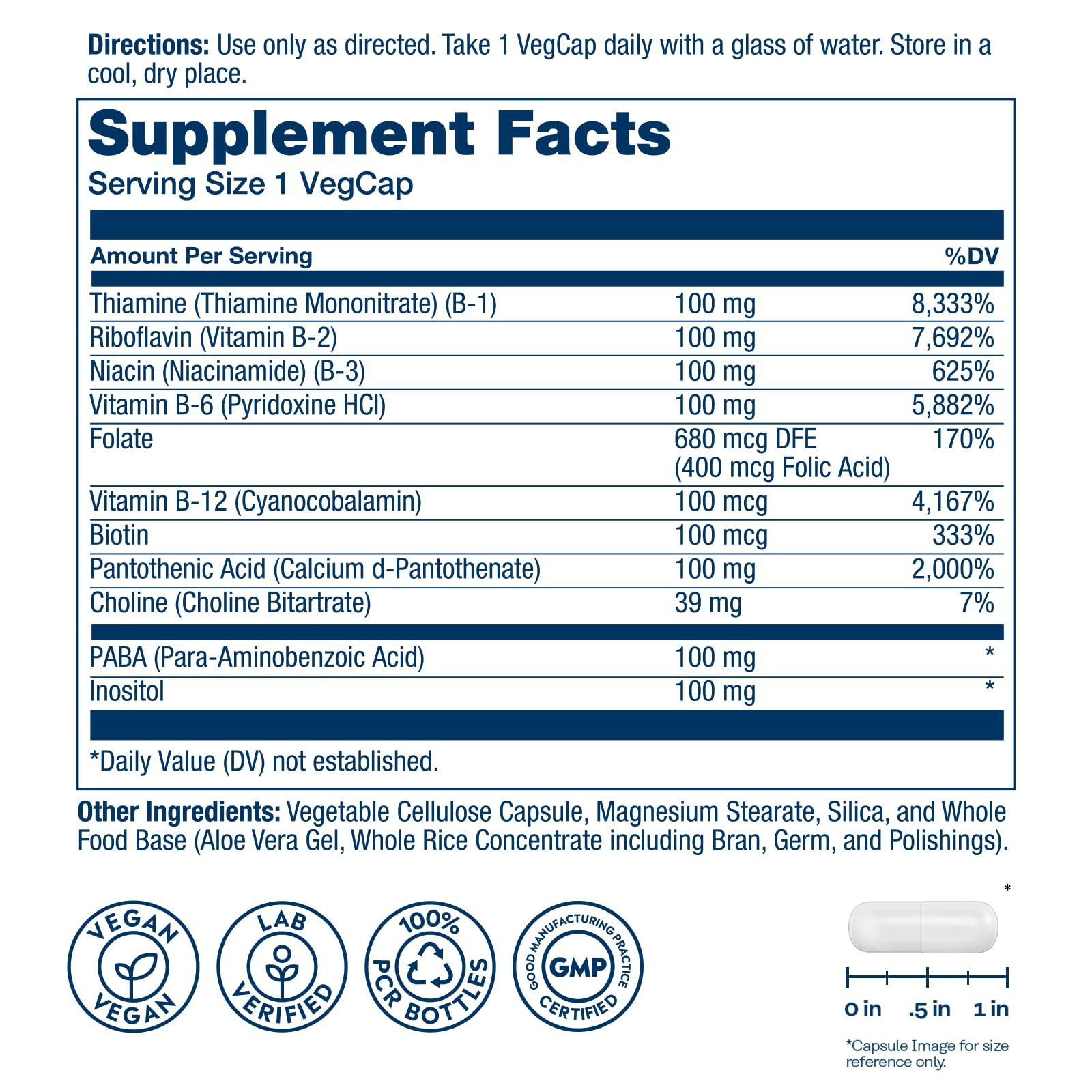 SOLARAY Vitamin B Complex 100 VegCap bottle side view