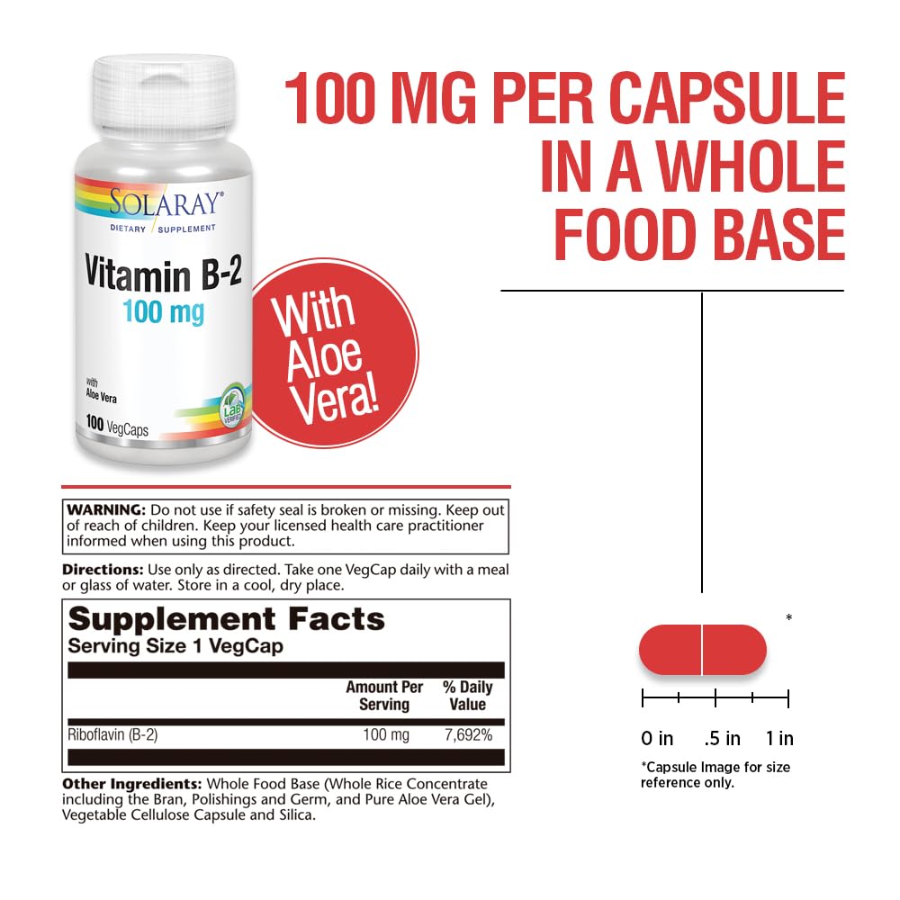 SOLARAY Vitamin B2 Riboflavin 100mg Capsules bottle with label