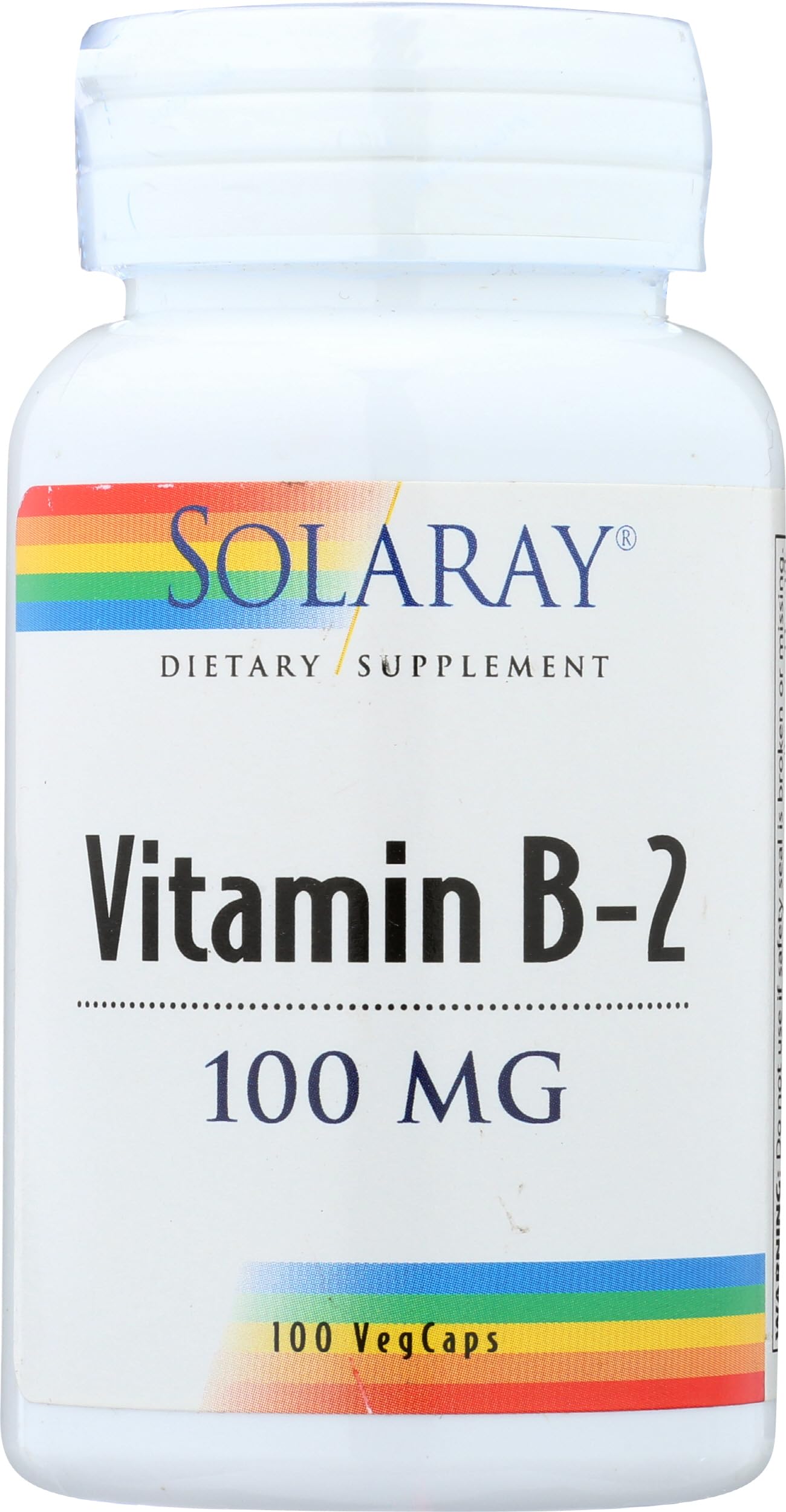 SOLARAY Vitamin B2 Riboflavin 100mg Capsules open bottle