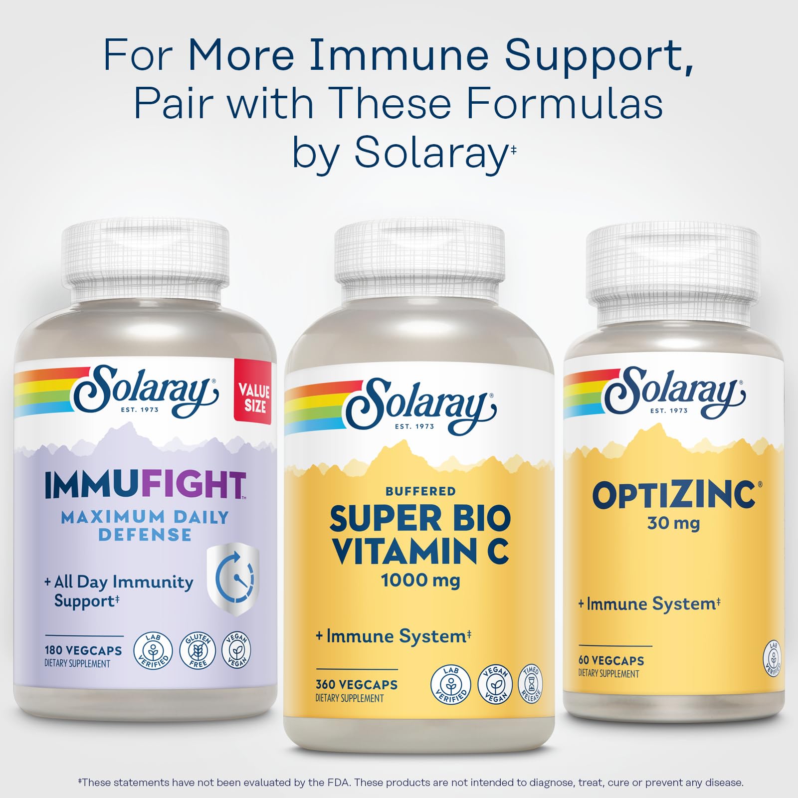 SOLARAY Vitamin C 1000 mg capsules on a wooden surface