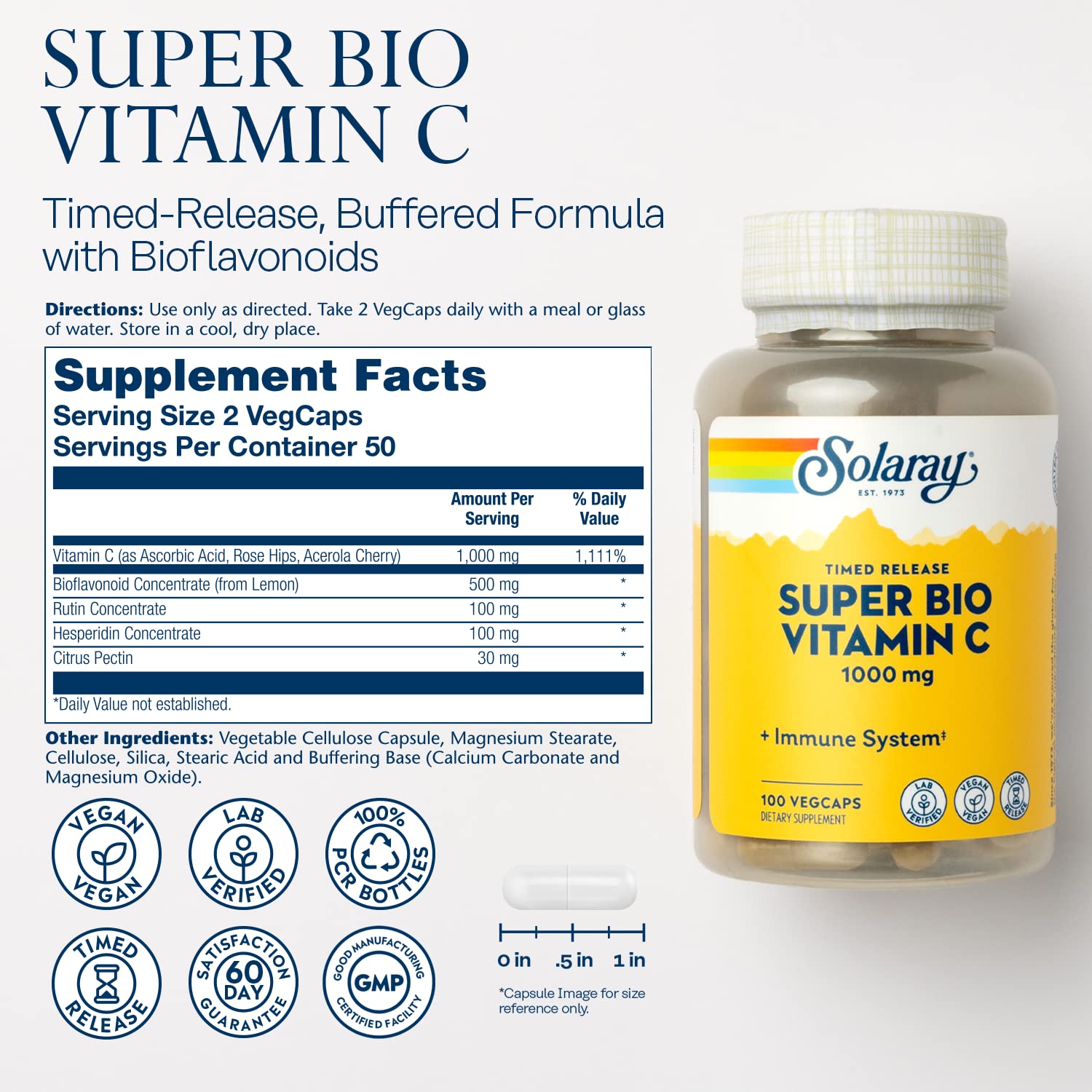 SOLARAY Vitamin C 1000 mg Capsules side view