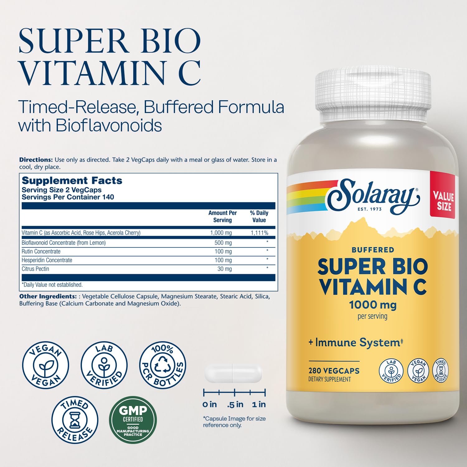 SOLARAY Vitamin C 1000 mg Time Release Capsules side view