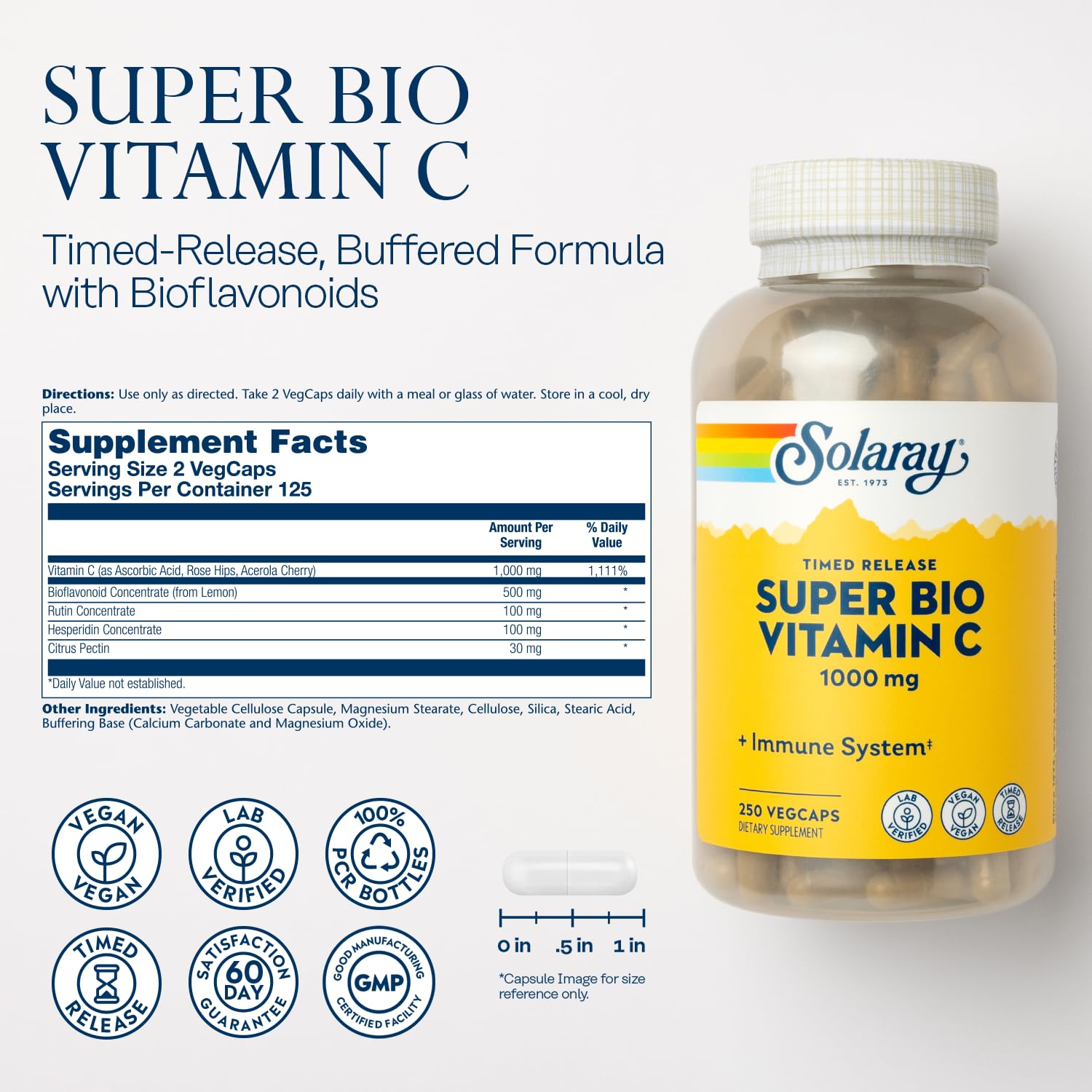 SOLARAY Vitamin C 1000 mg Time Release Capsules side view