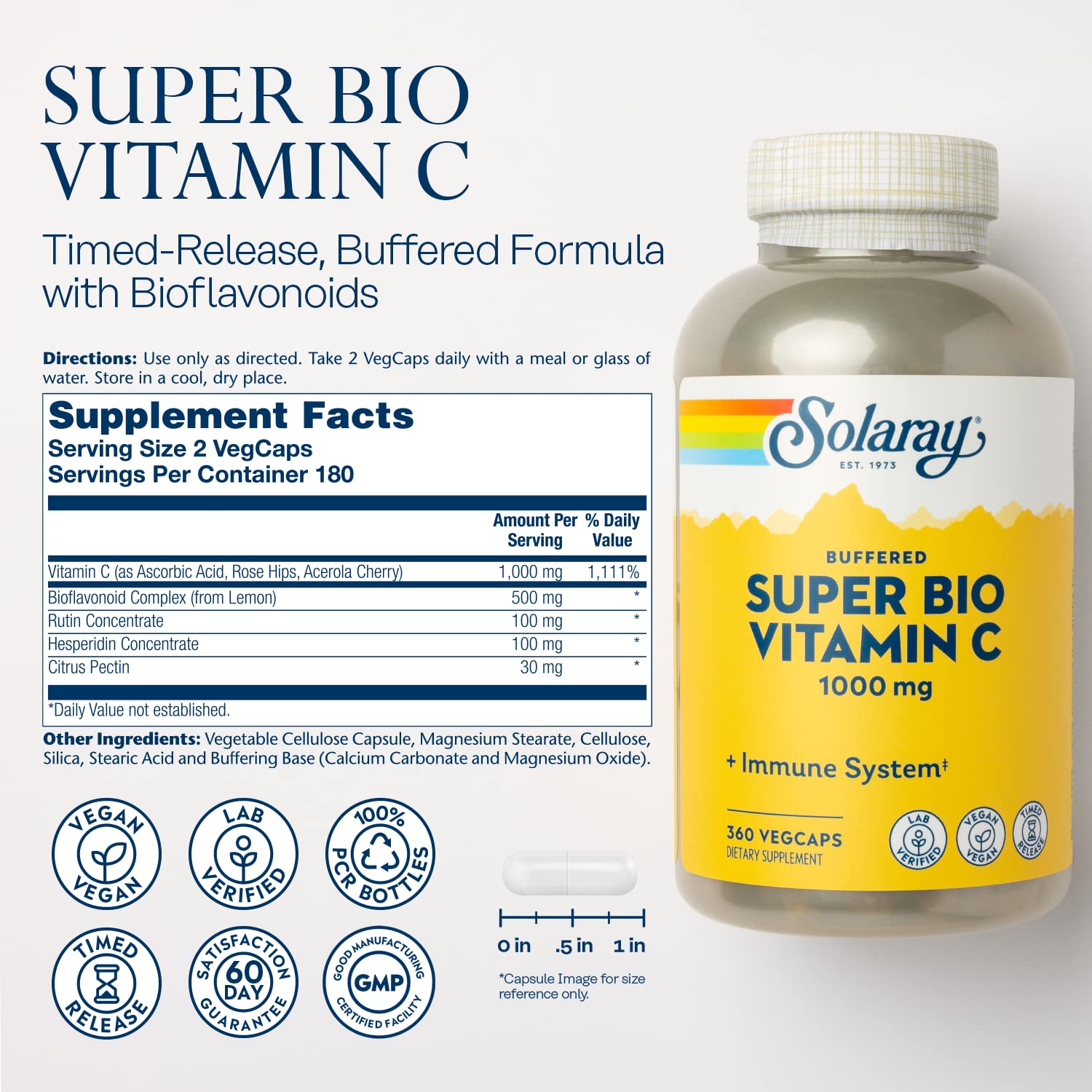 SOLARAY Vitamin C 1000 mg Time Release Capsules side view