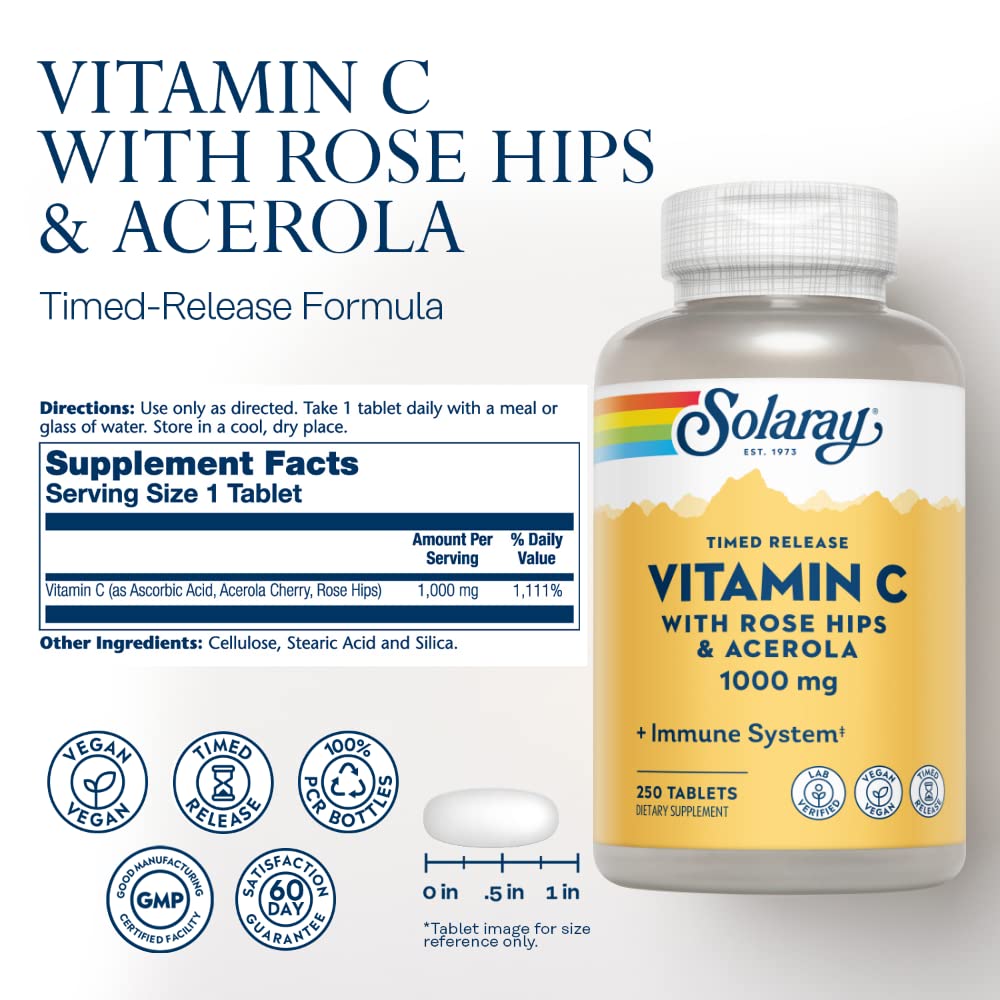 SOLARAY Vitamin C 1000mg Timed-Release Capsules side view