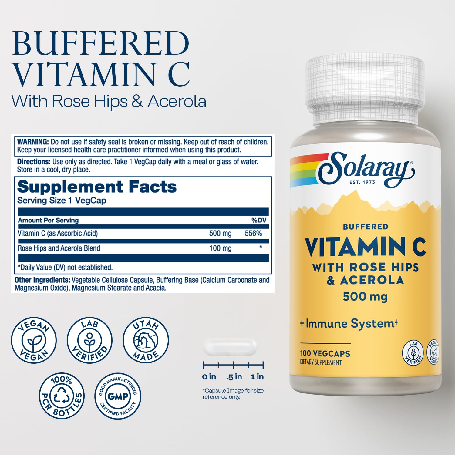 SOLARAY Vitamin C 500mg Capsules side view