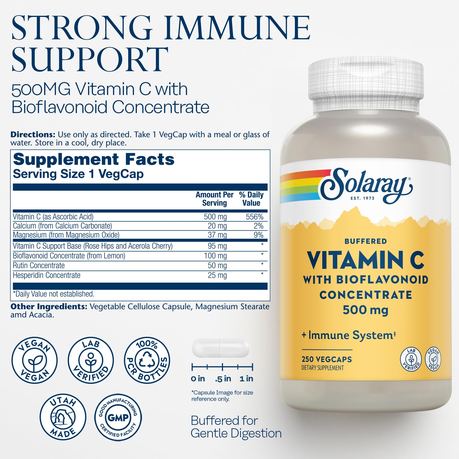 SOLARAY Vitamin C 500mg capsules side view