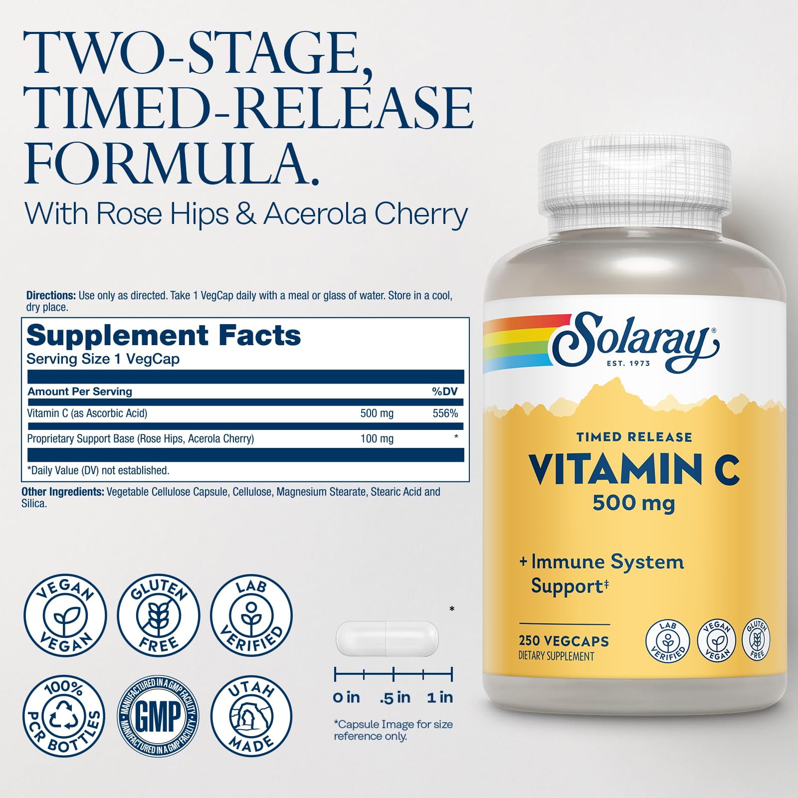SOLARAY Vitamin C bottle with label details