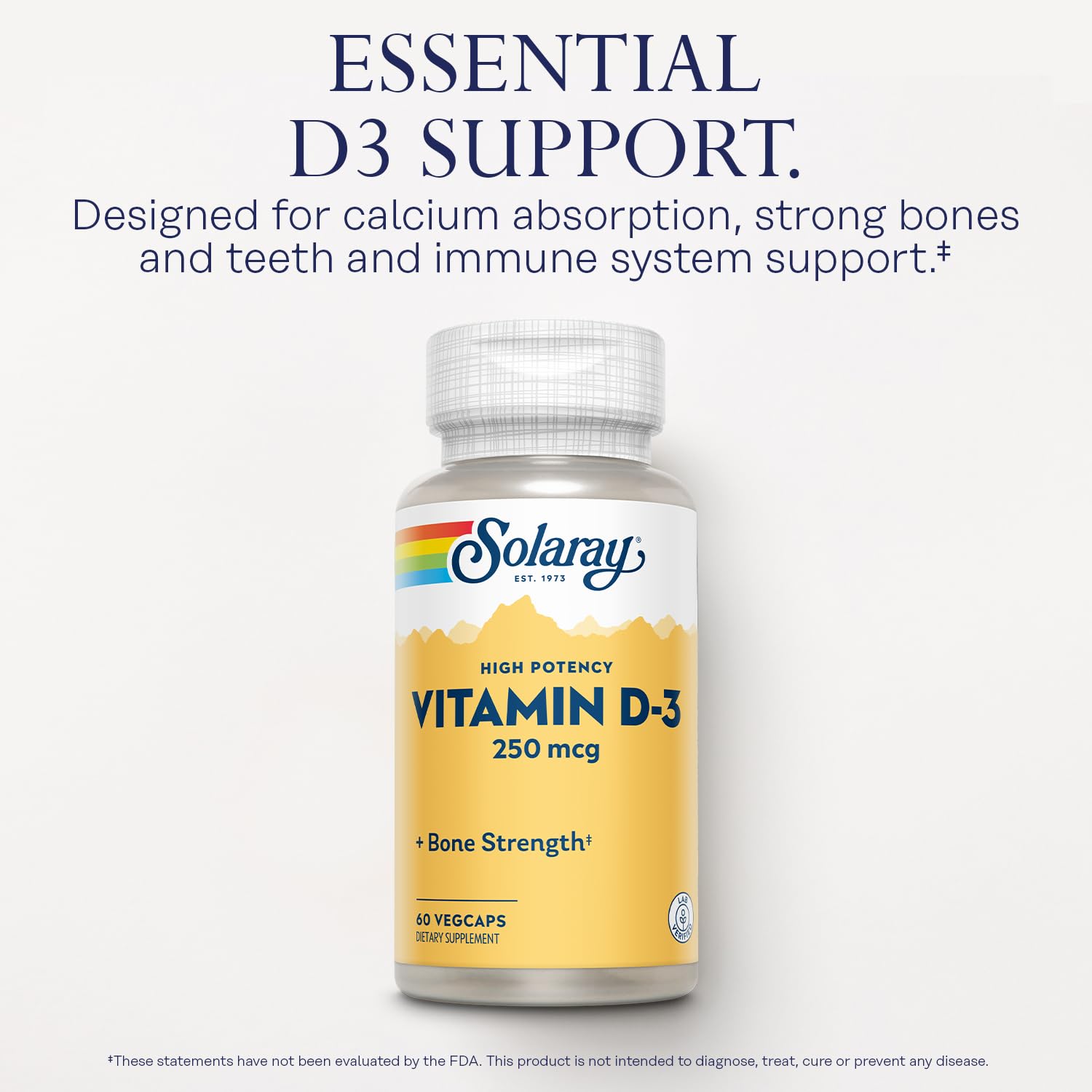 SOLARAY Vitamin D3 250mcg 60 VegCaps bottle with cap