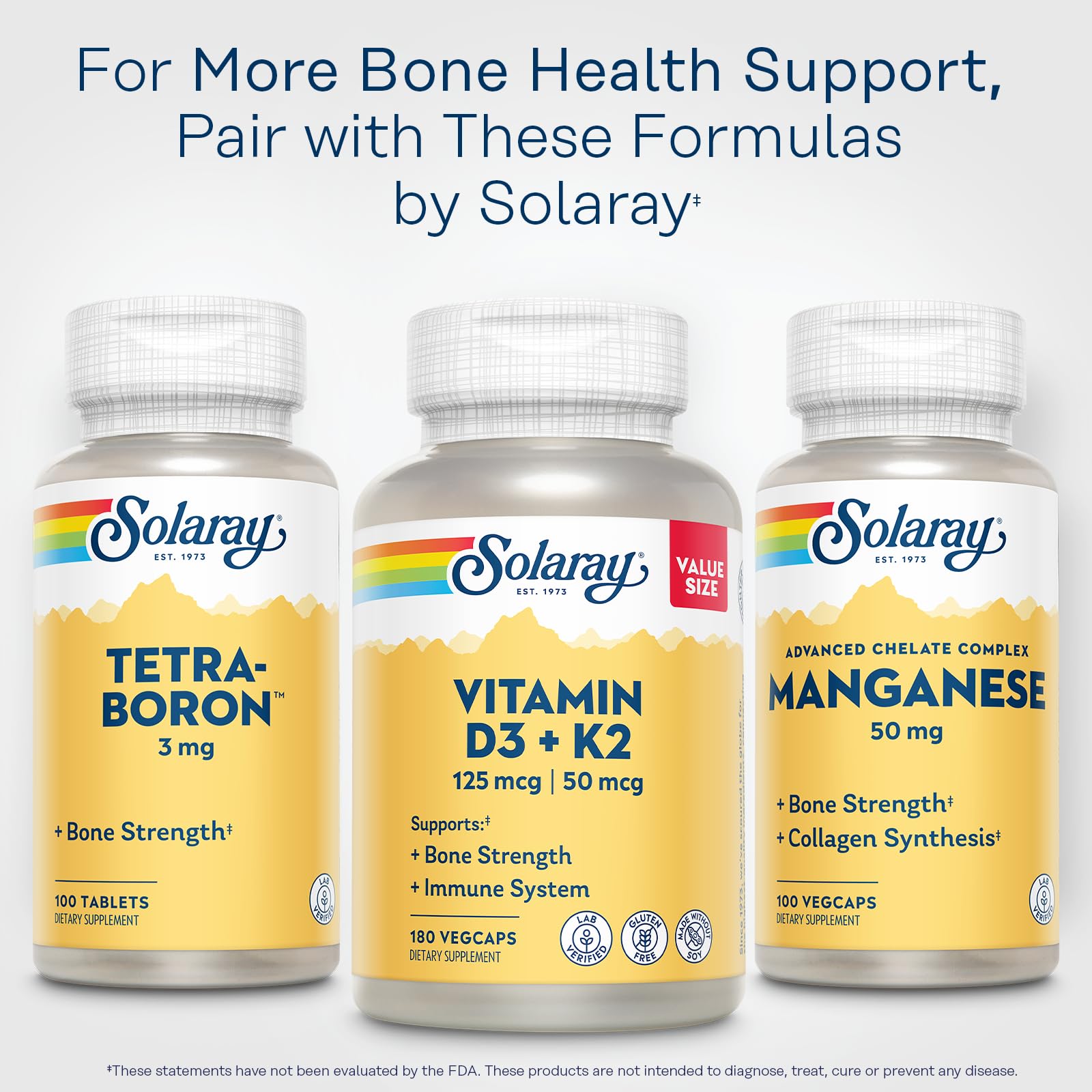 SOLARAY Vitamin D3 & K2 Supplement on a wooden table