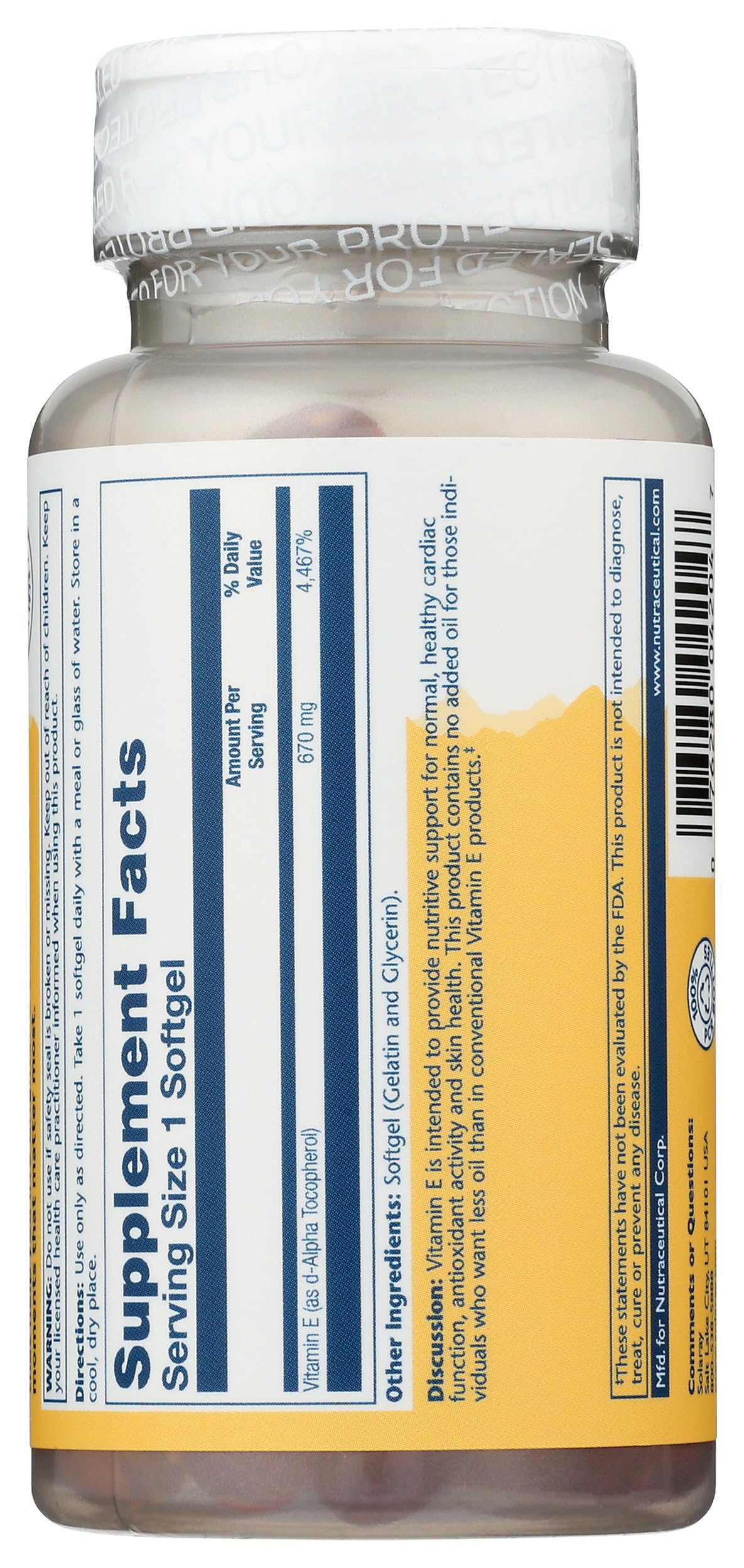 SOLARAY Vitamin E 1000 IU Softgels with eco-friendly packaging
