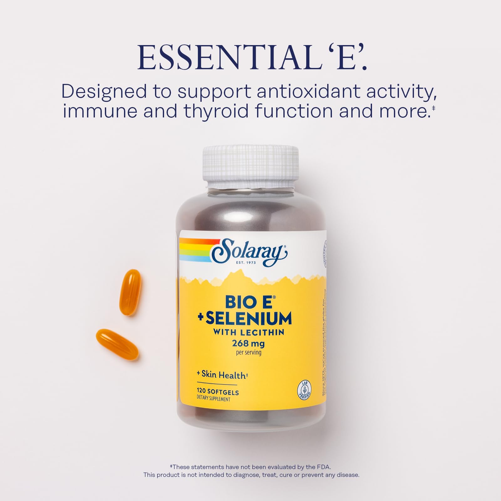 SOLARAY Vitamin E 400 IU Softgels back view with ingredient list