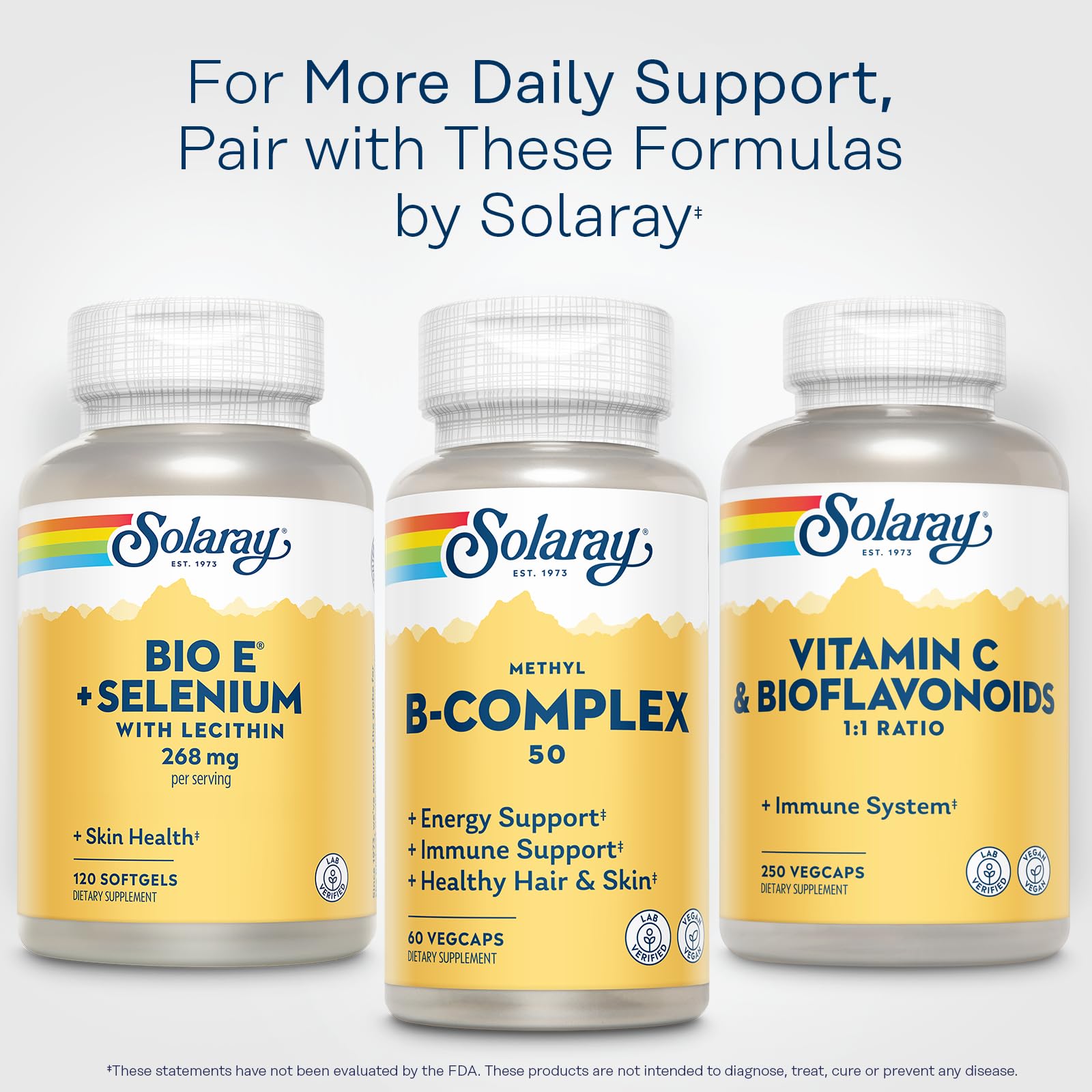 SOLARAY Vitamin E 400 IU Softgels packaging dimensions on a table