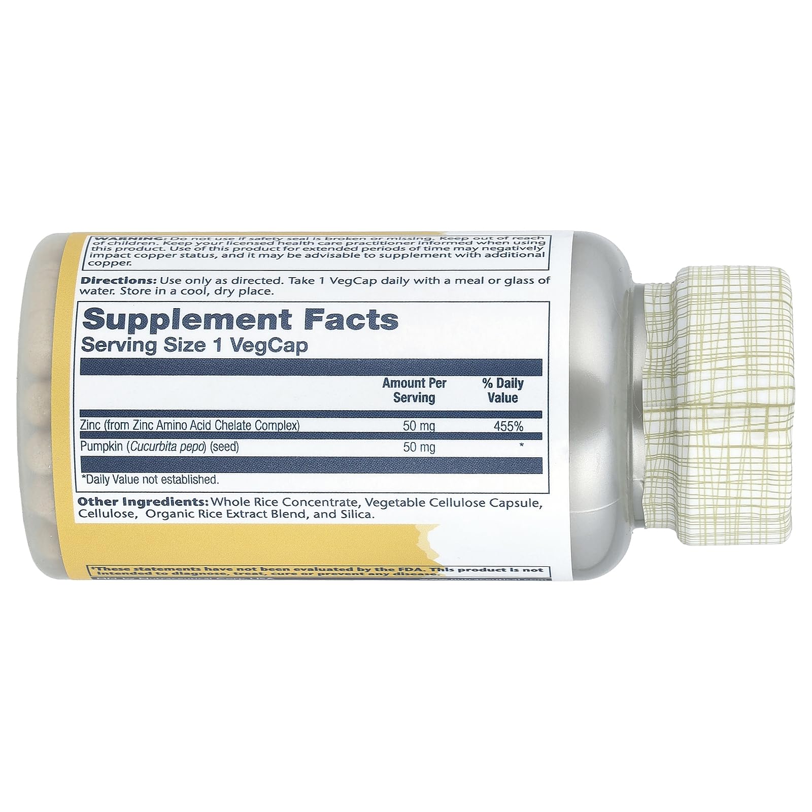 SOLARAY Zinc Amino Acid Chelate capsule container with label