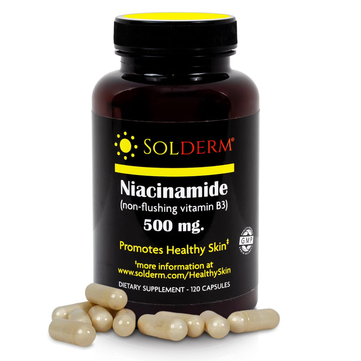 SOLDERM Niacinamide B3 Supplement 500mg 120 Capsules front view