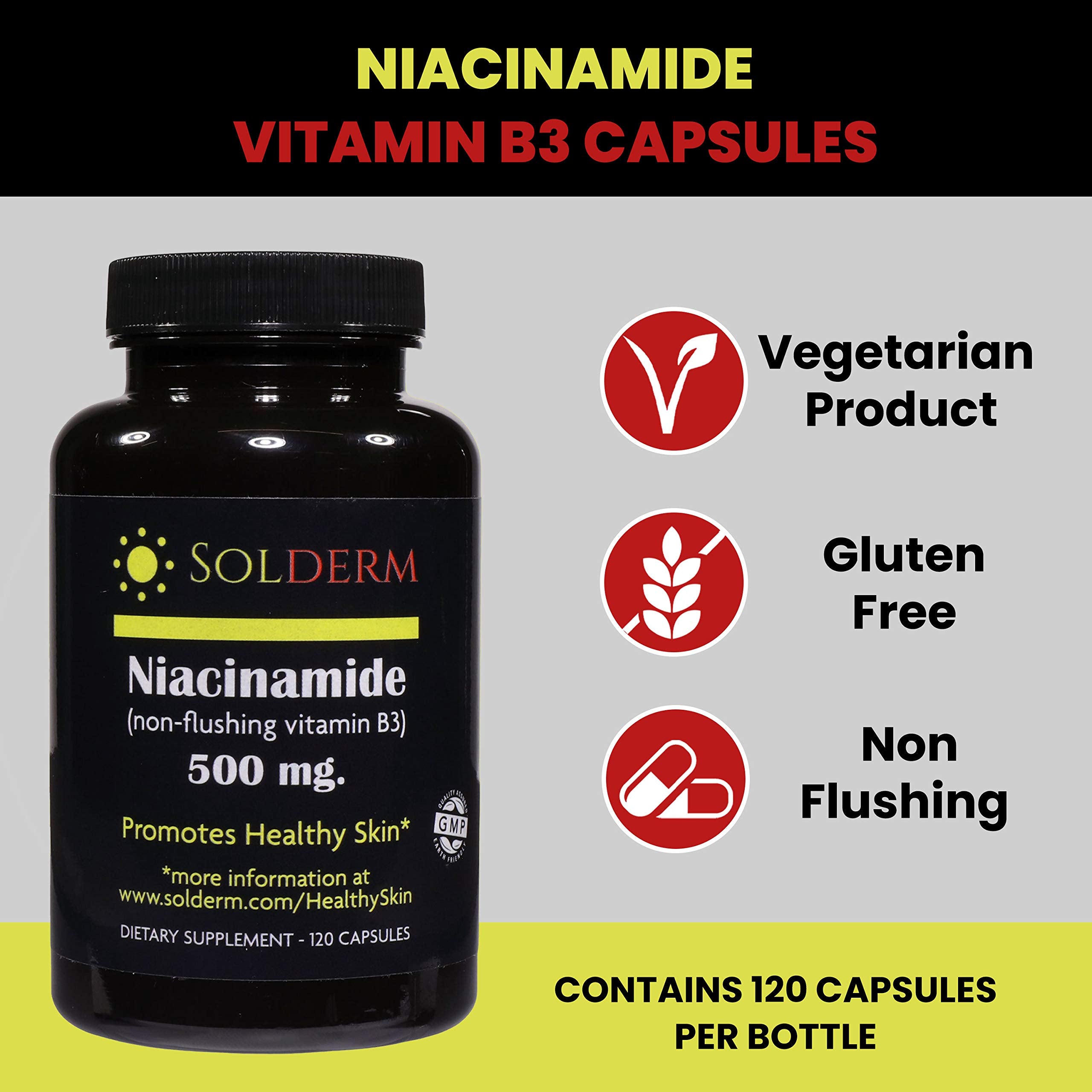SOLDERM Niacinamide B3 Supplement bottle with label