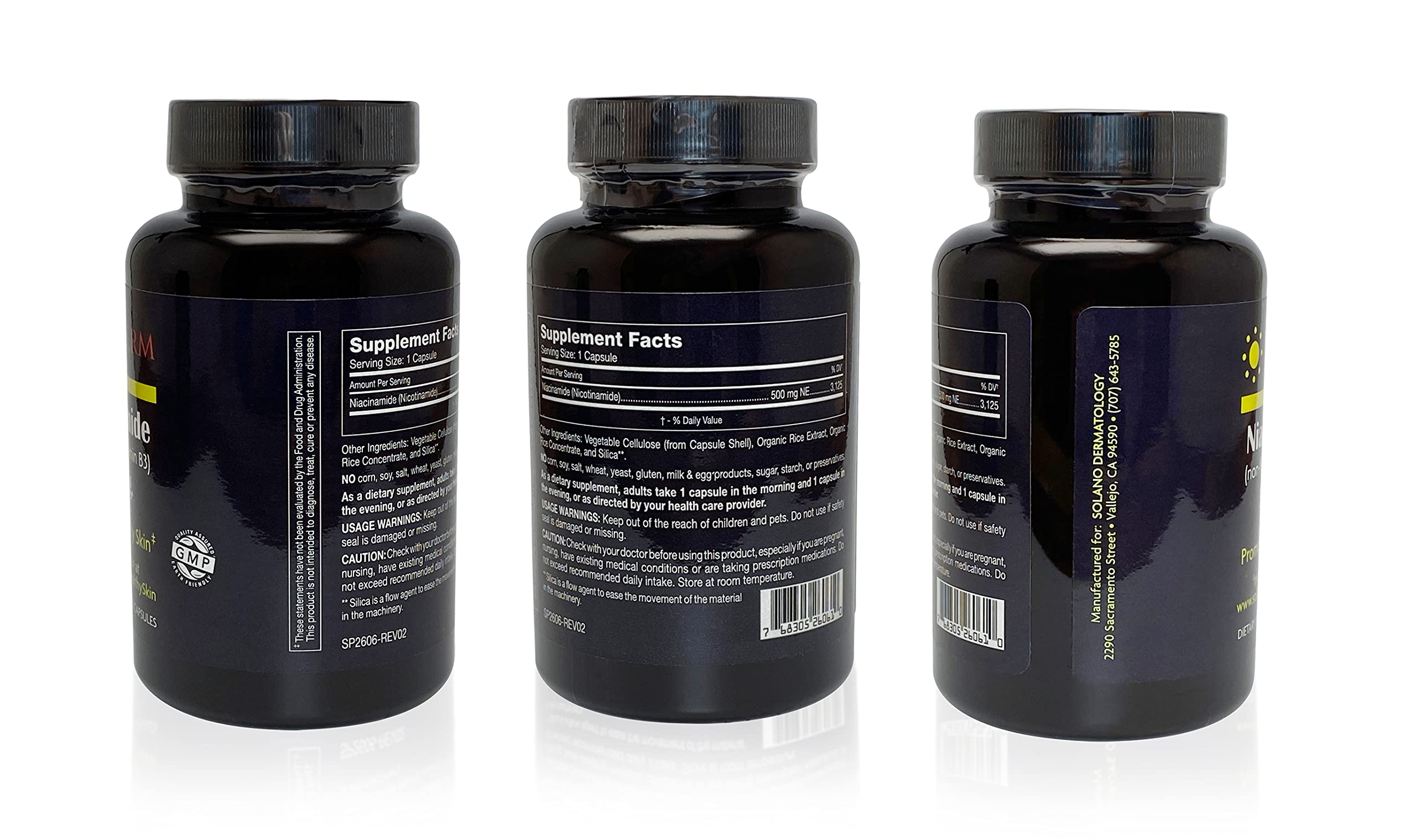 SOLDERM Niacinamide B3 Supplement on a wooden table