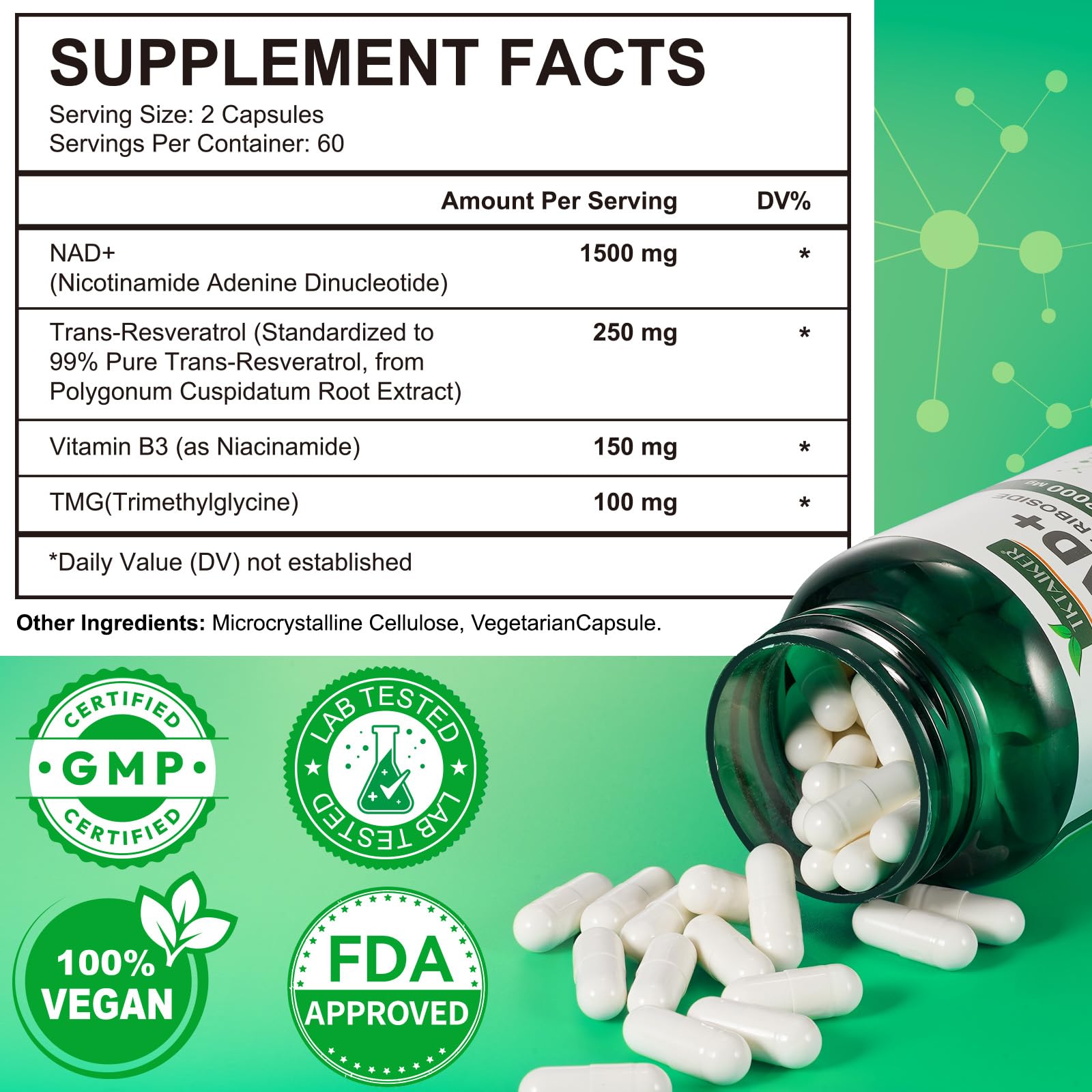 SOLEMEONY NAD+ Supplement 2000 mg Extra Strength bottle side view