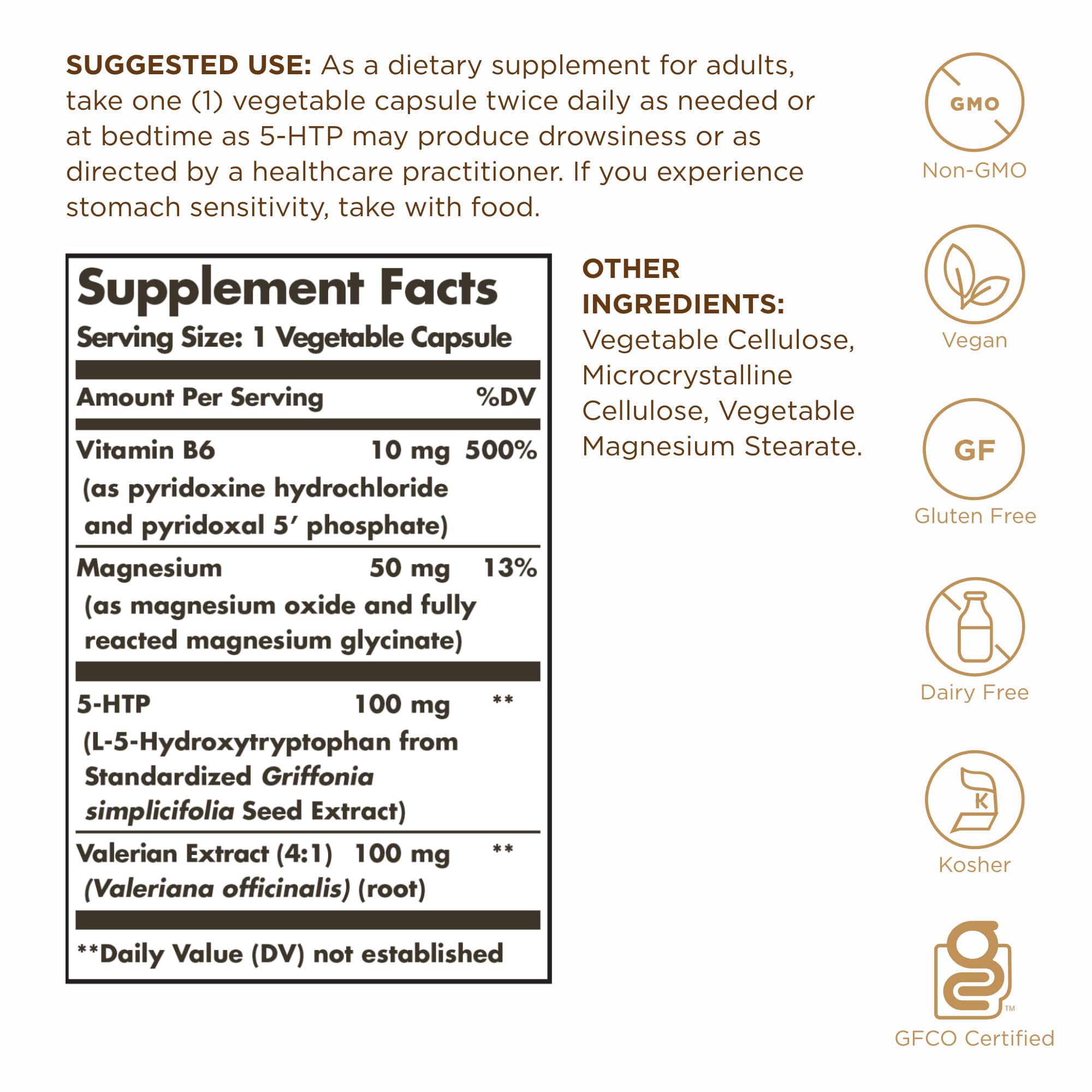 Solgar 5-HTP bottle with label details