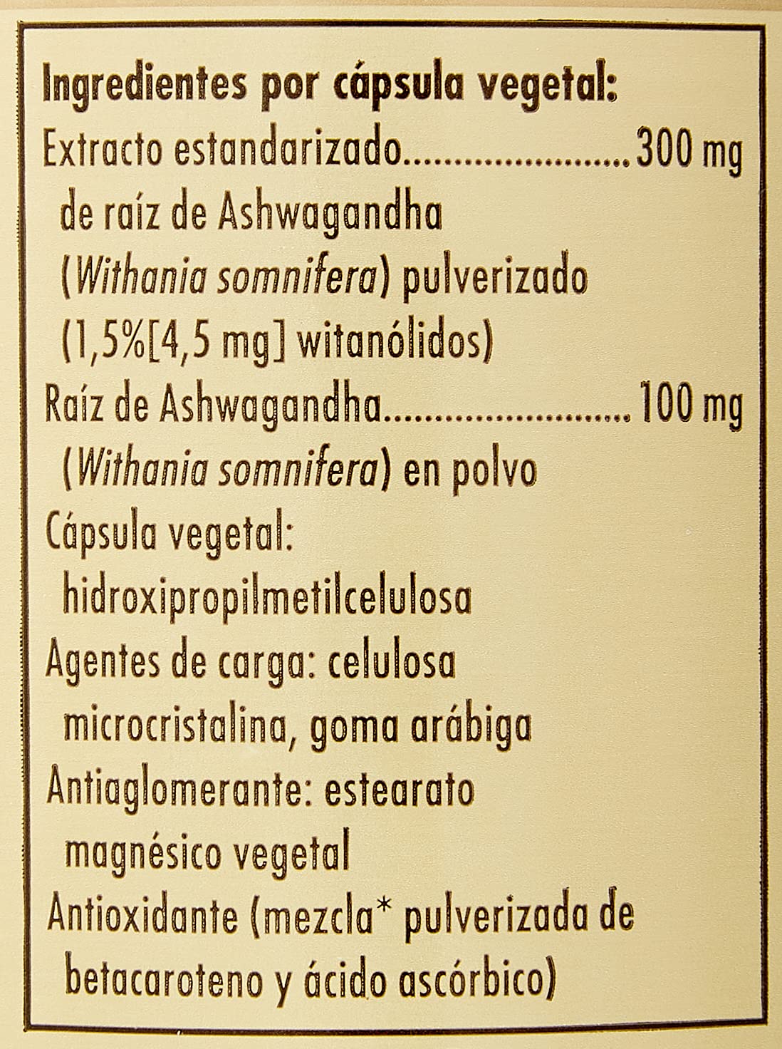 Solgar Ashwagandha 140g herbal supplement packaging details