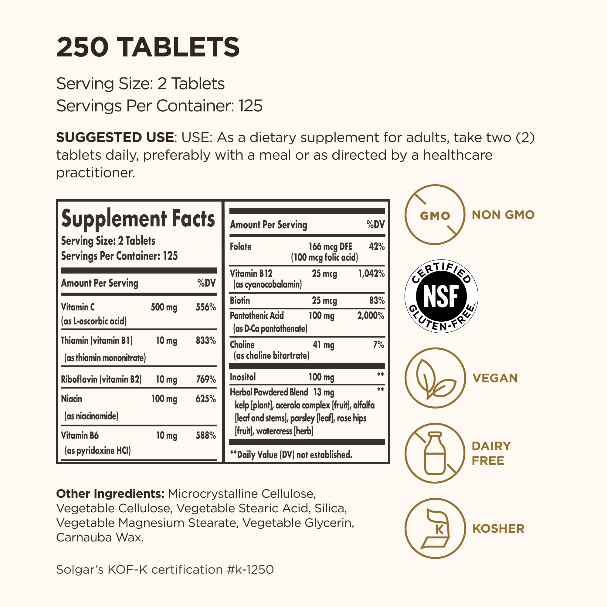 Solgar B-Complex with Vitamin C 369g back view with ingredients