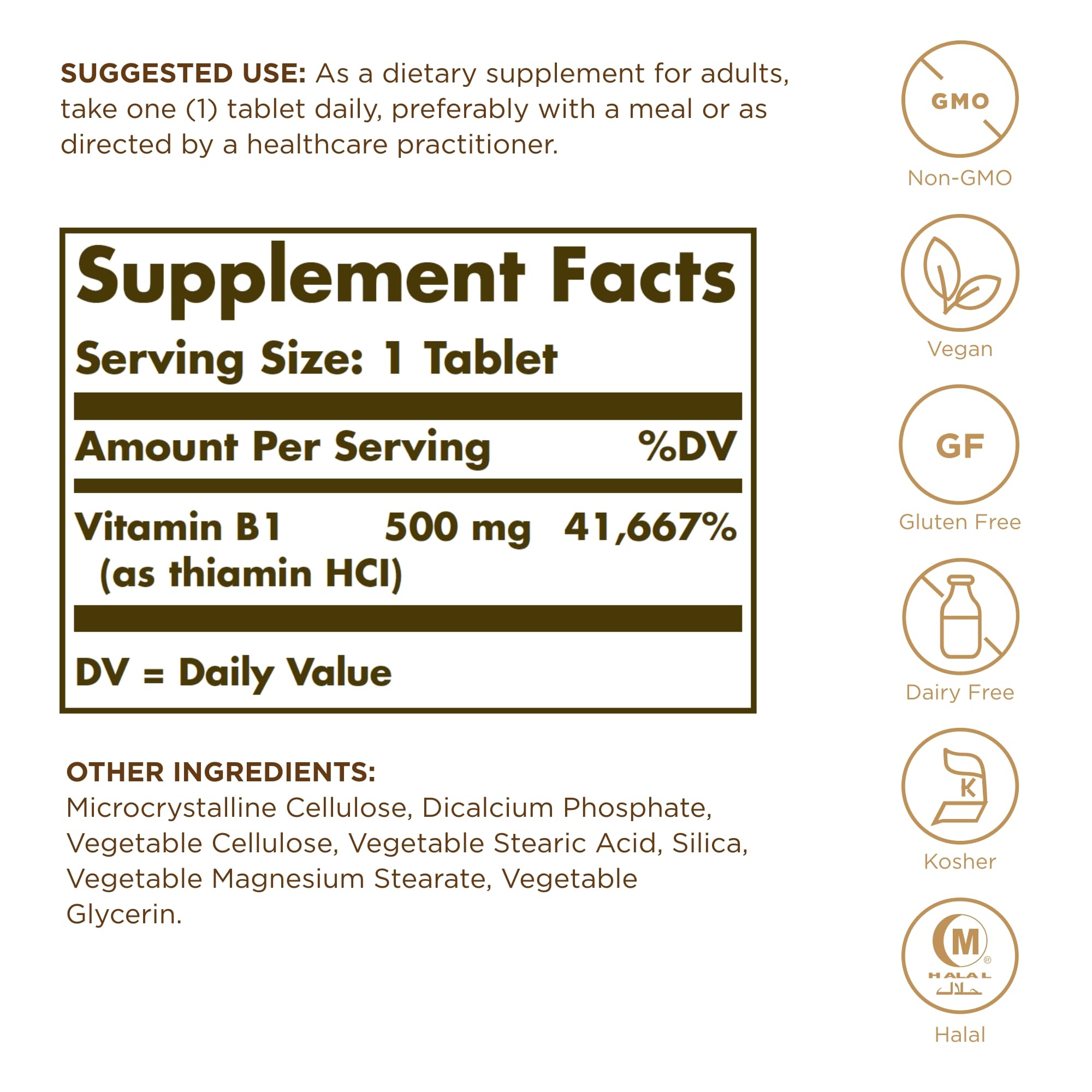 Solgar B1 (Thiamine) 100 Tablets side view